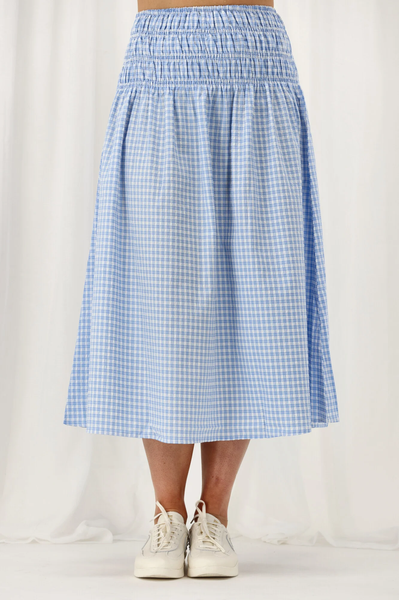 Shine On Label Haylene Shirred Waist Skirt Blue Gingham - Image 3