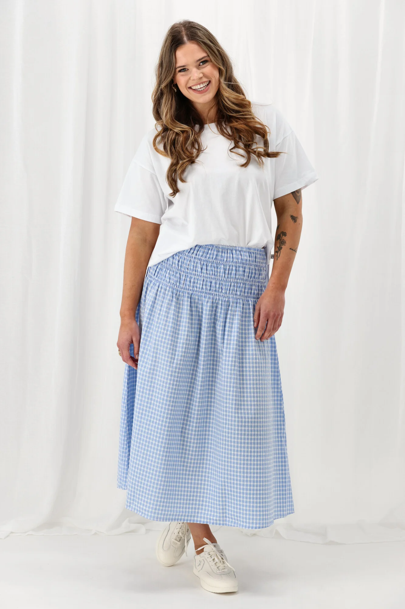 Shine On Label Haylene Shirred Waist Skirt Blue Gingham - Image 4