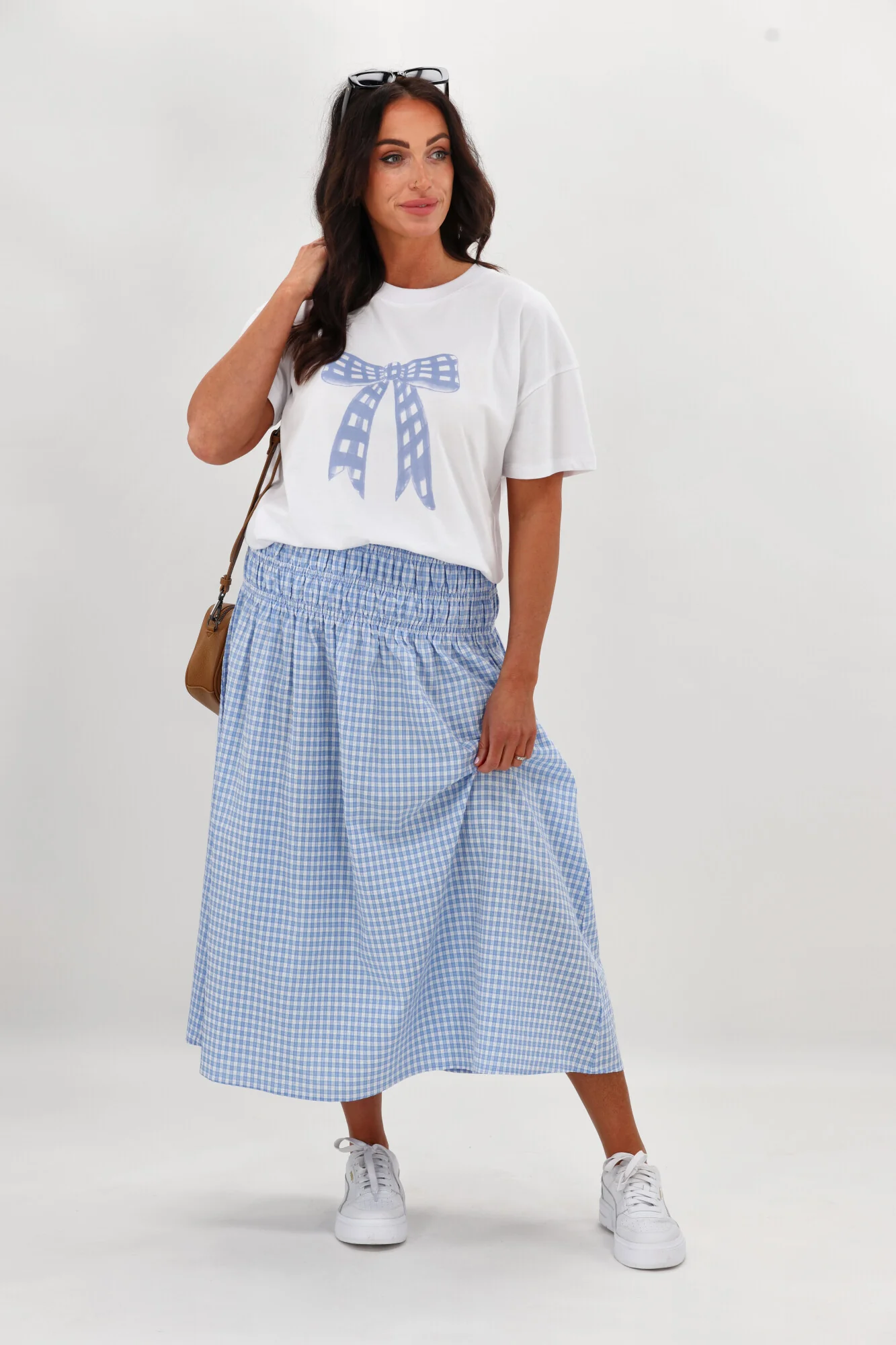 Shine On Label Haylene Shirred Waist Skirt Blue Gingham - Image 5
