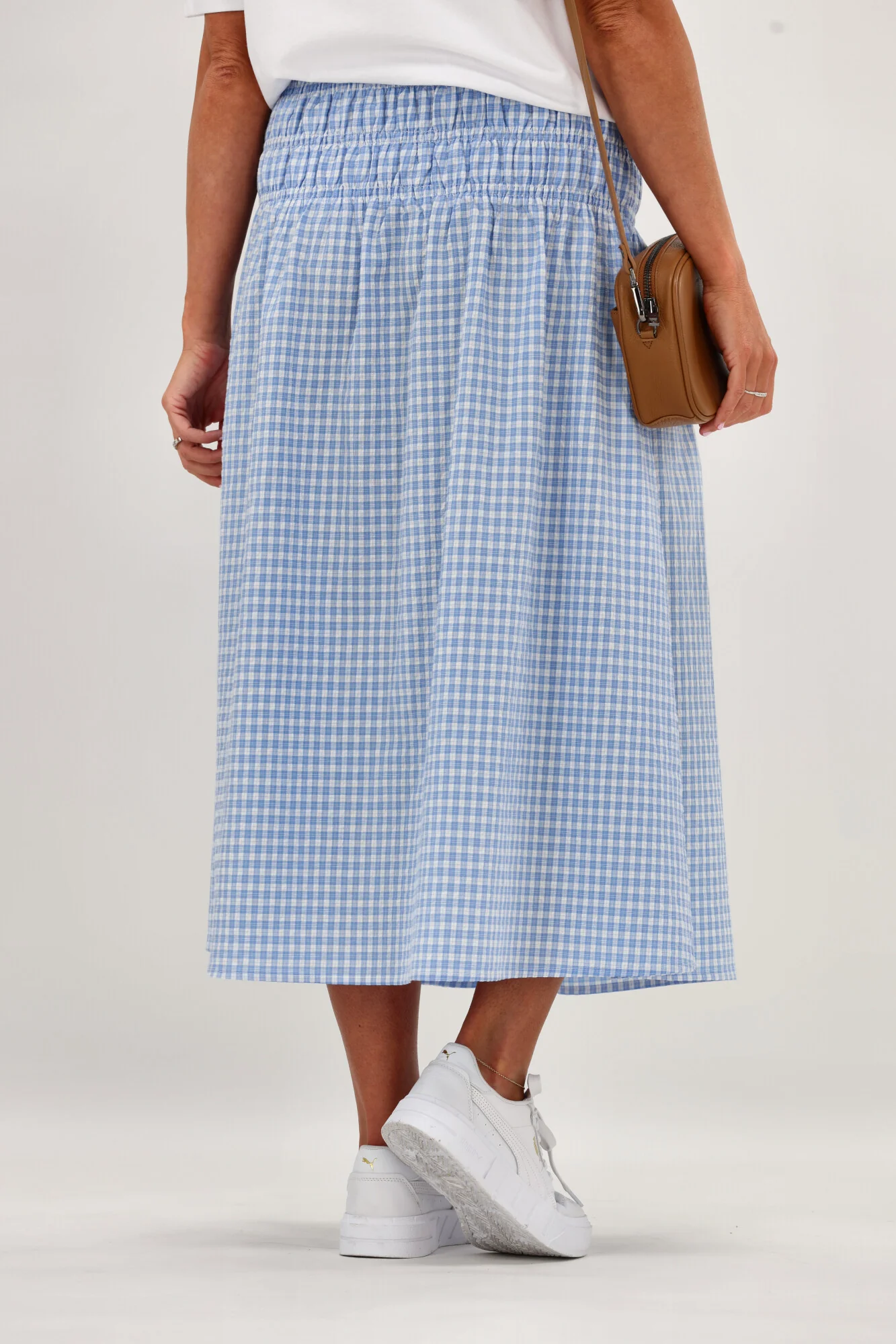 Shine On Label Haylene Shirred Waist Skirt Blue Gingham - Image 8