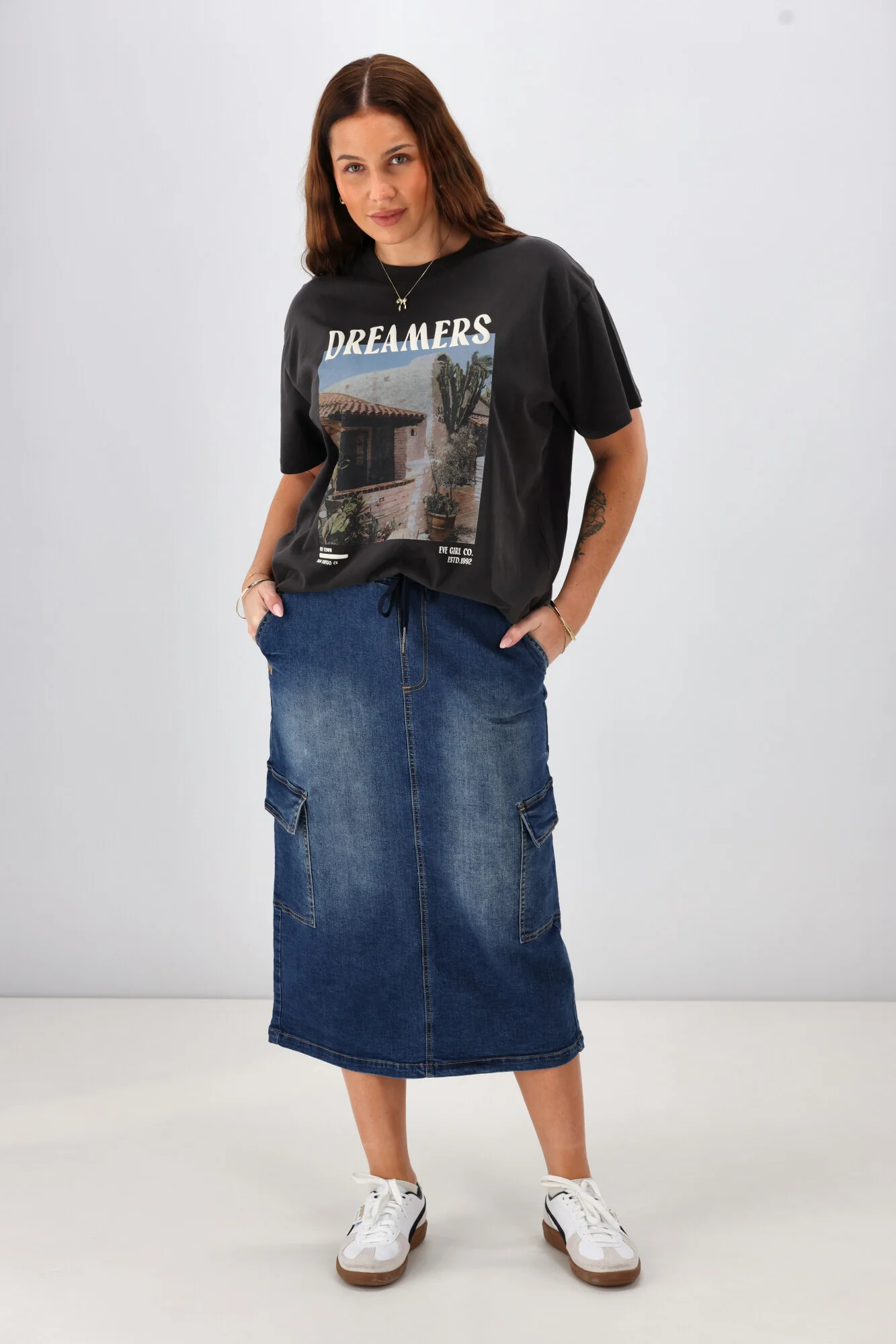 Shine On Label Horizon Denim Cargo Skirt Indigo - Image 4