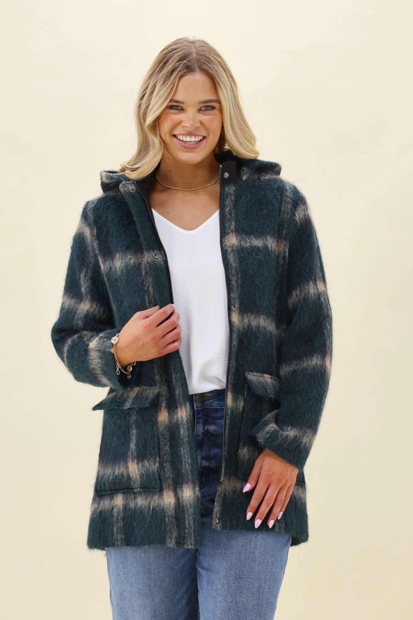 Shine On Label Java Coat Melton Check - Image 5
