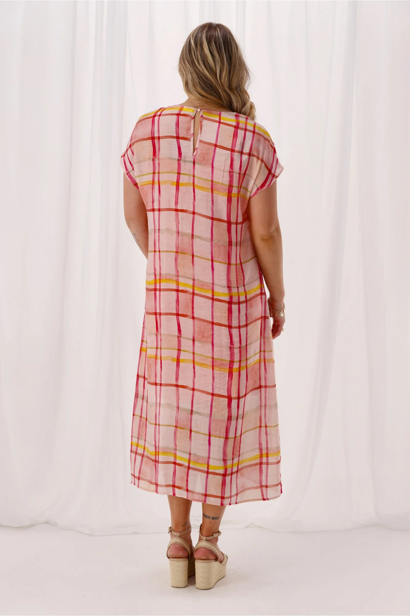 Shine On Label Jordana Side Knot Dress Coral Check - Image 6