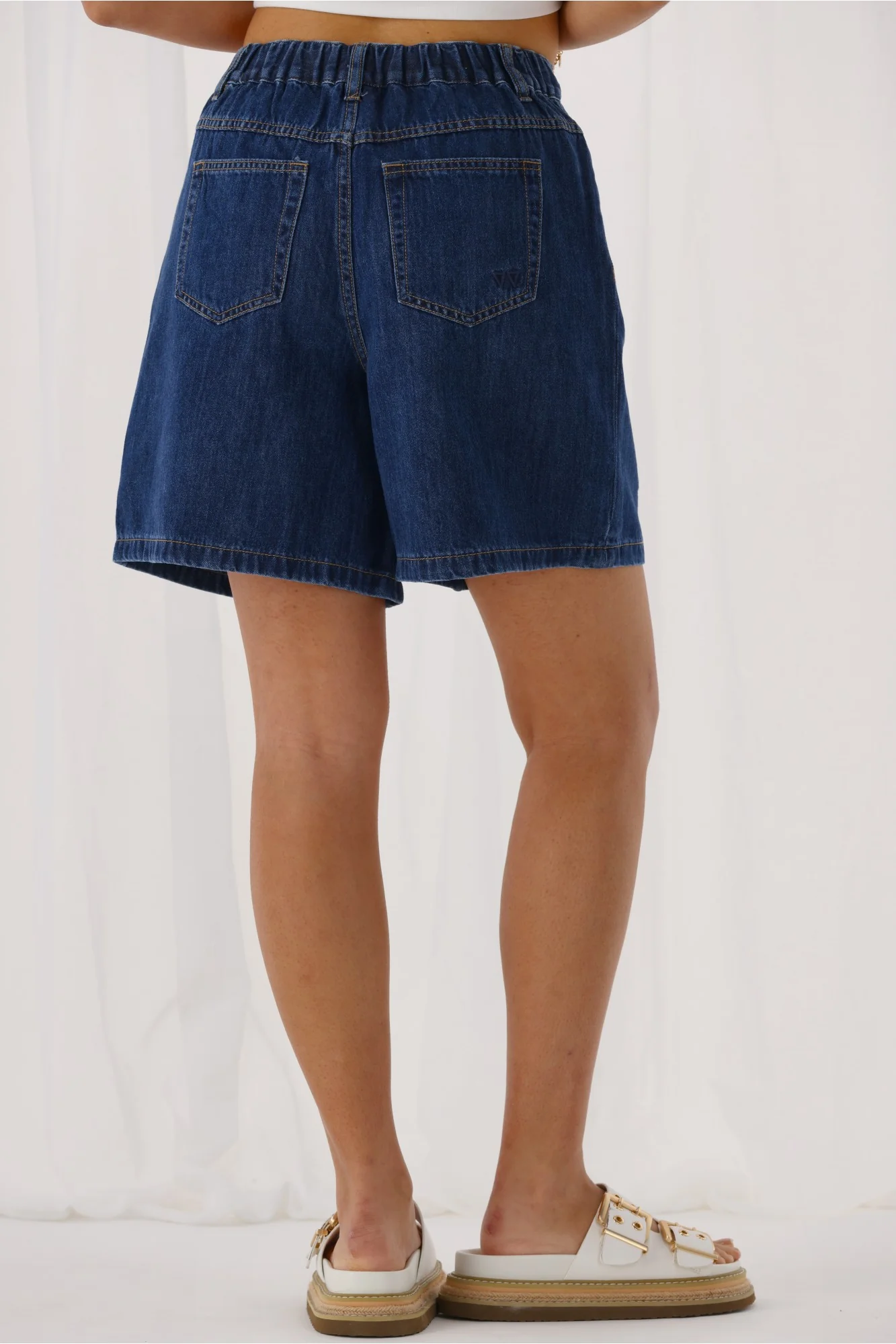 Shine On Label Julieanne Pleat Front Lyocell Long Denim Short Indigo - Image 7