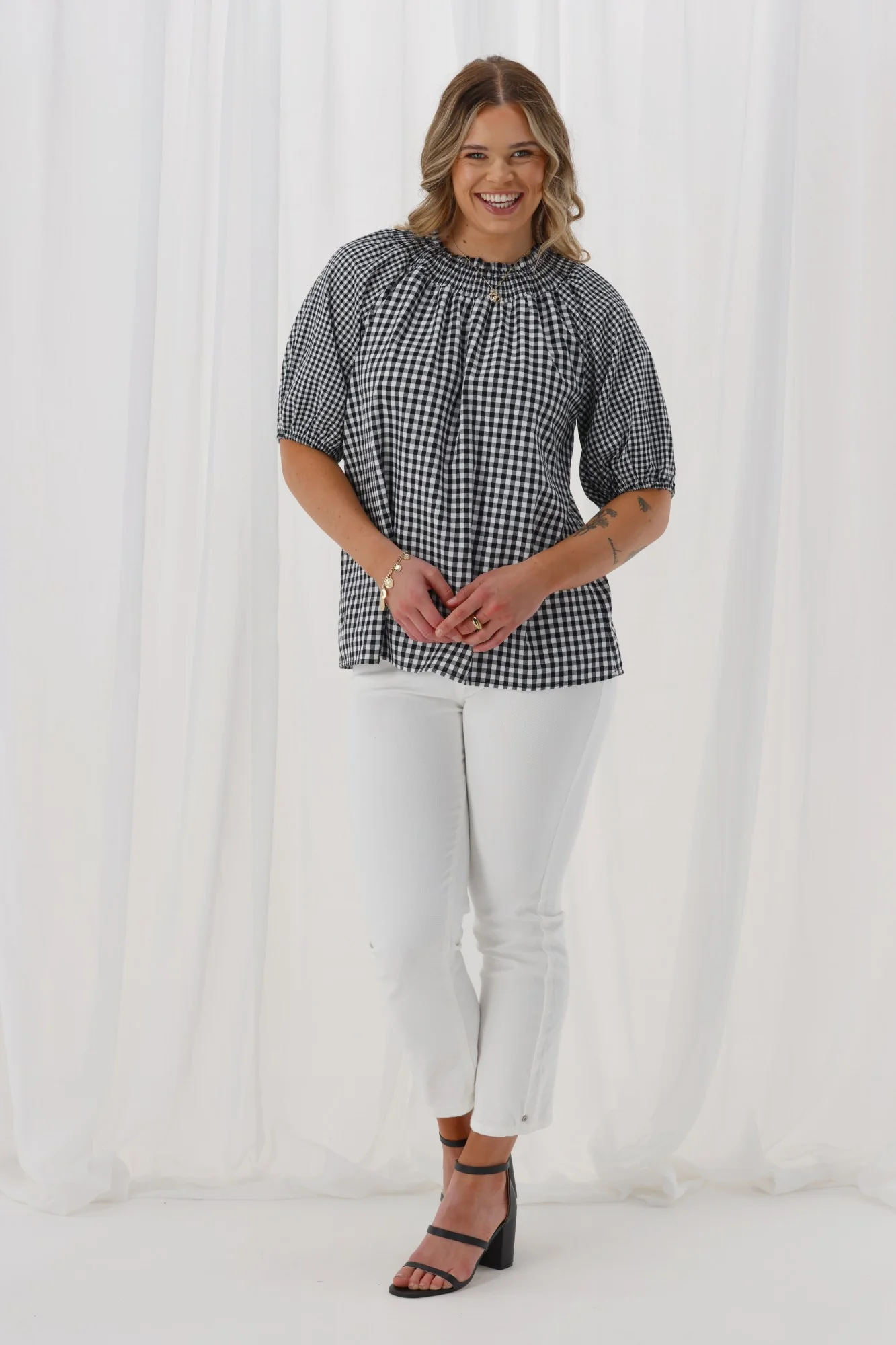 Shine On Label Kasia Top Black &  Gingham - Image 4