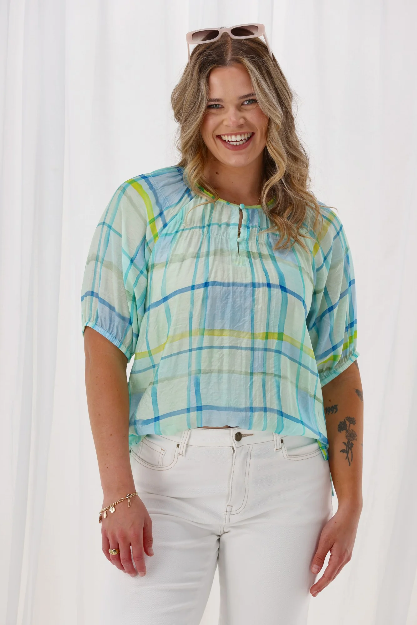 Shine On Label Katalina Top Blue Check - Image 2