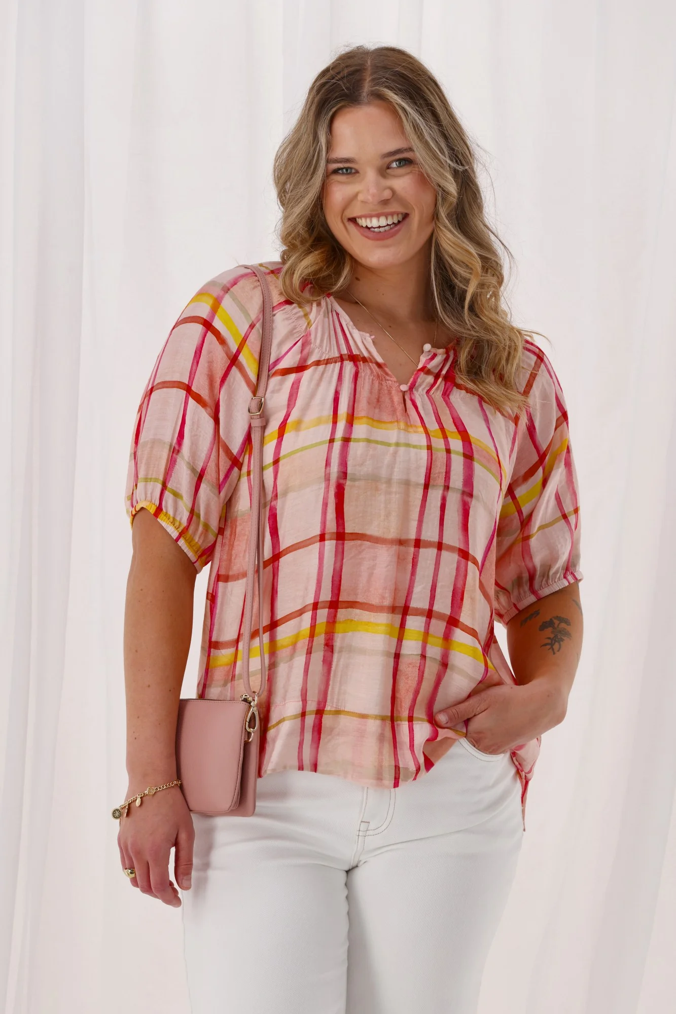Shine On Label Katalina Top Coral Check