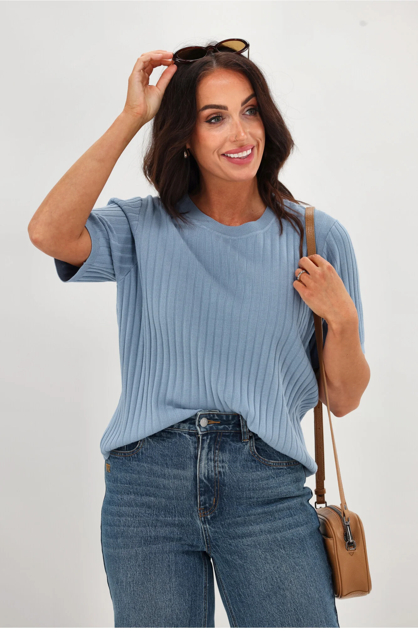 Shine On Label Katie Rib Knit Tee Pale Blue - Image 3