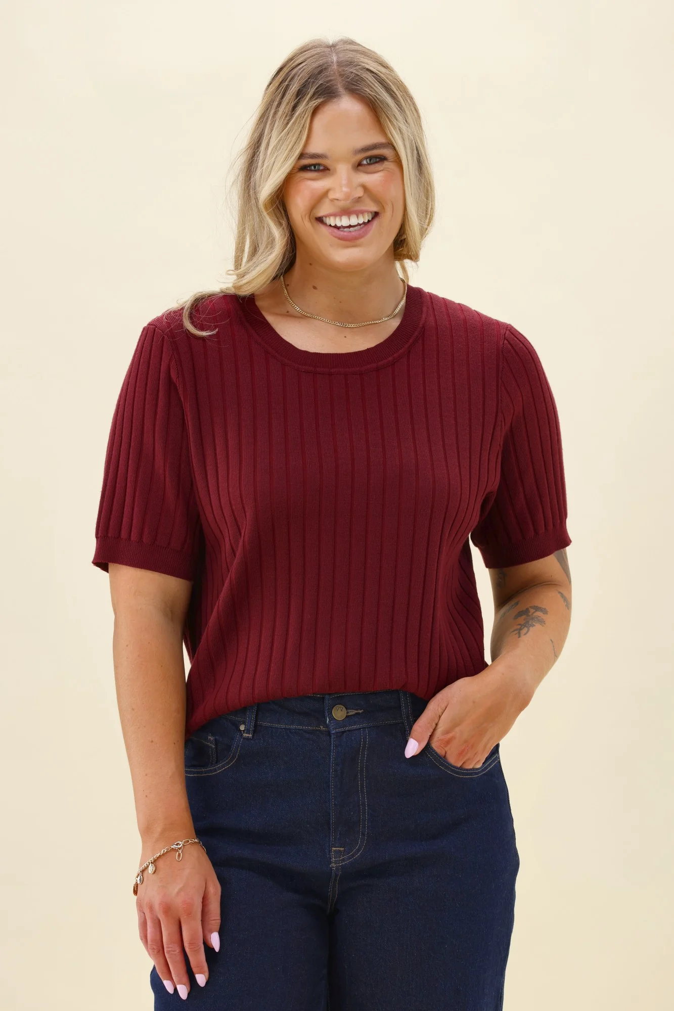 Shine On Label Katie Rib Top Berry - Image 2