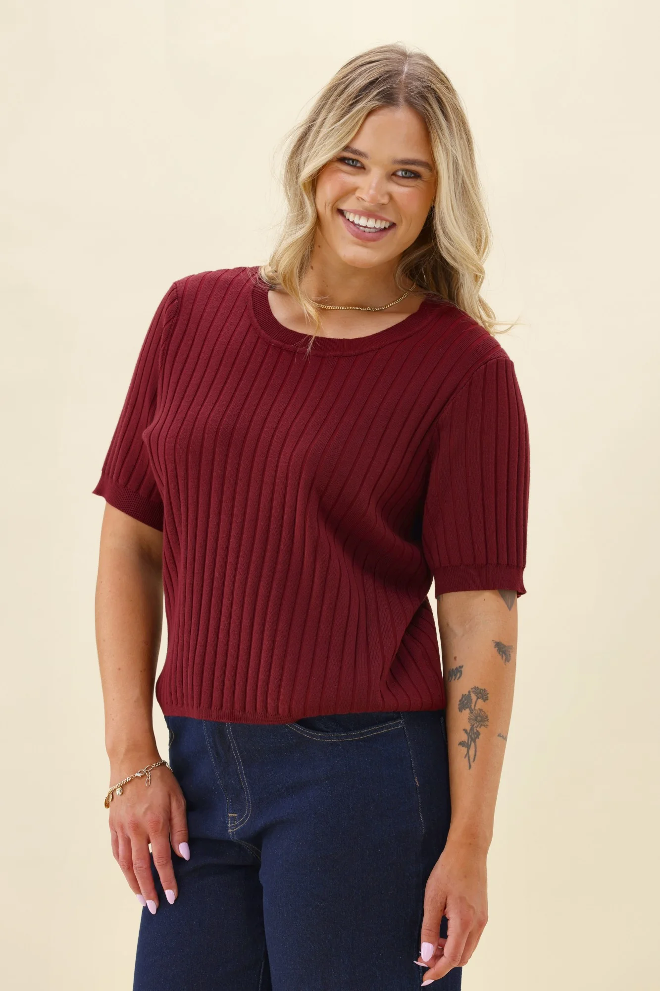 Shine On Label Katie Rib Top Berry - Image 4