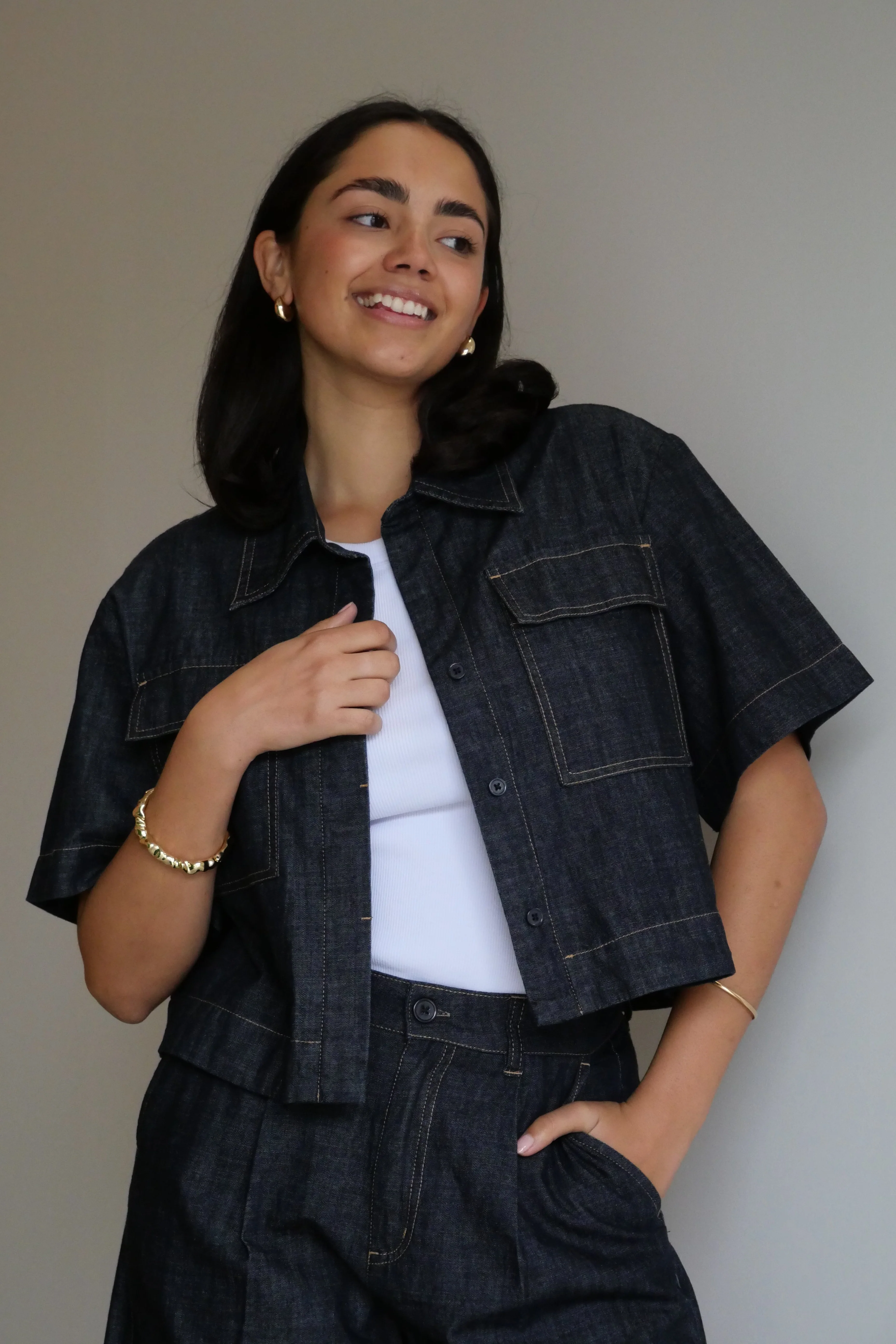 Shine On Label Kayce Rinse Wash Resort Boxy Shacket Dark Indigo - Image 3