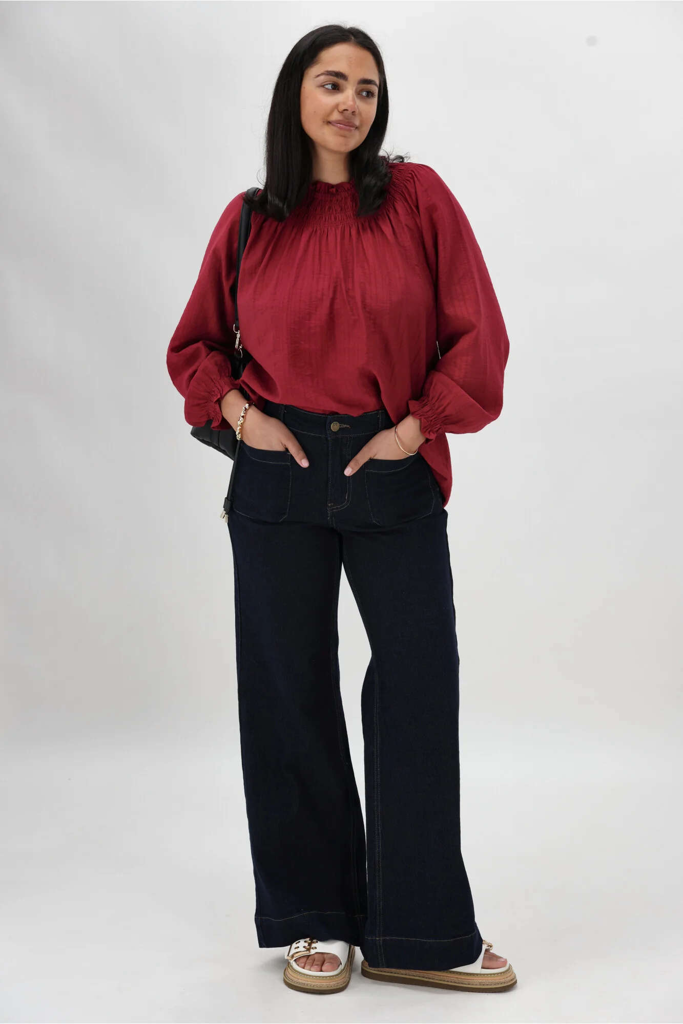 Shine On Label Kazniah Patch Pocket Wide Leg Jean Dark Indigo - Image 3