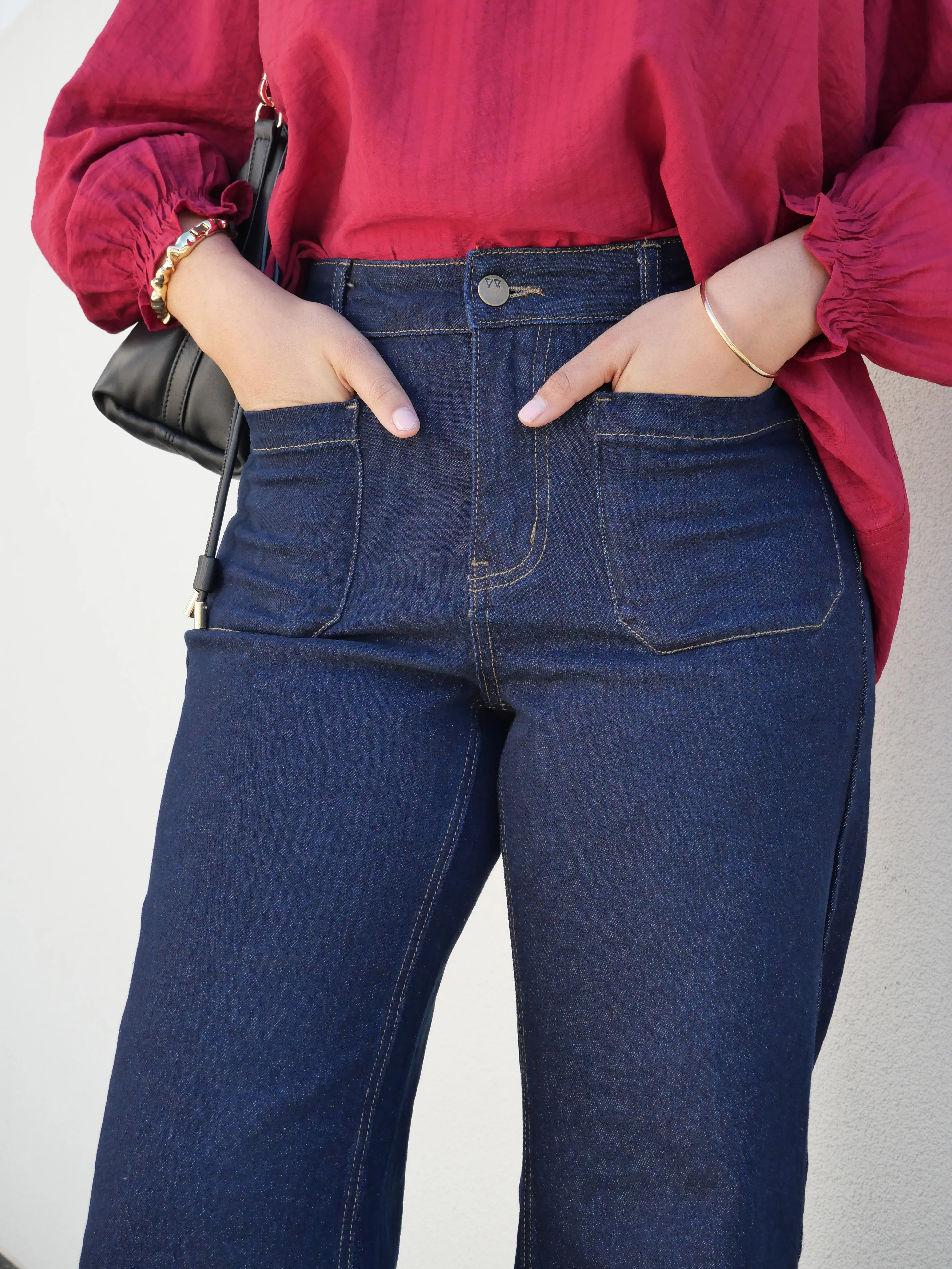 Shine On Label Kazniah Patch Pocket Wide Leg Jean Dark Indigo - Image 5