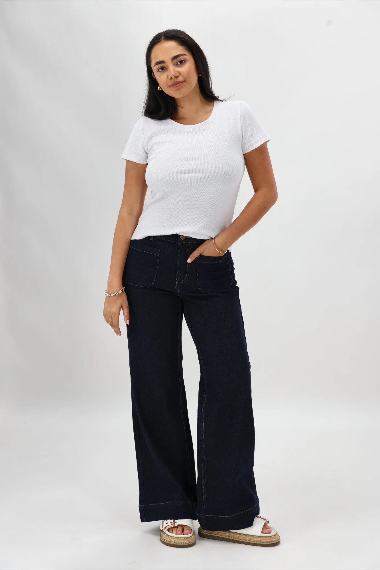 Shine On Label Kazniah Patch Pocket Wide Leg Jean Dark Indigo - Image 6