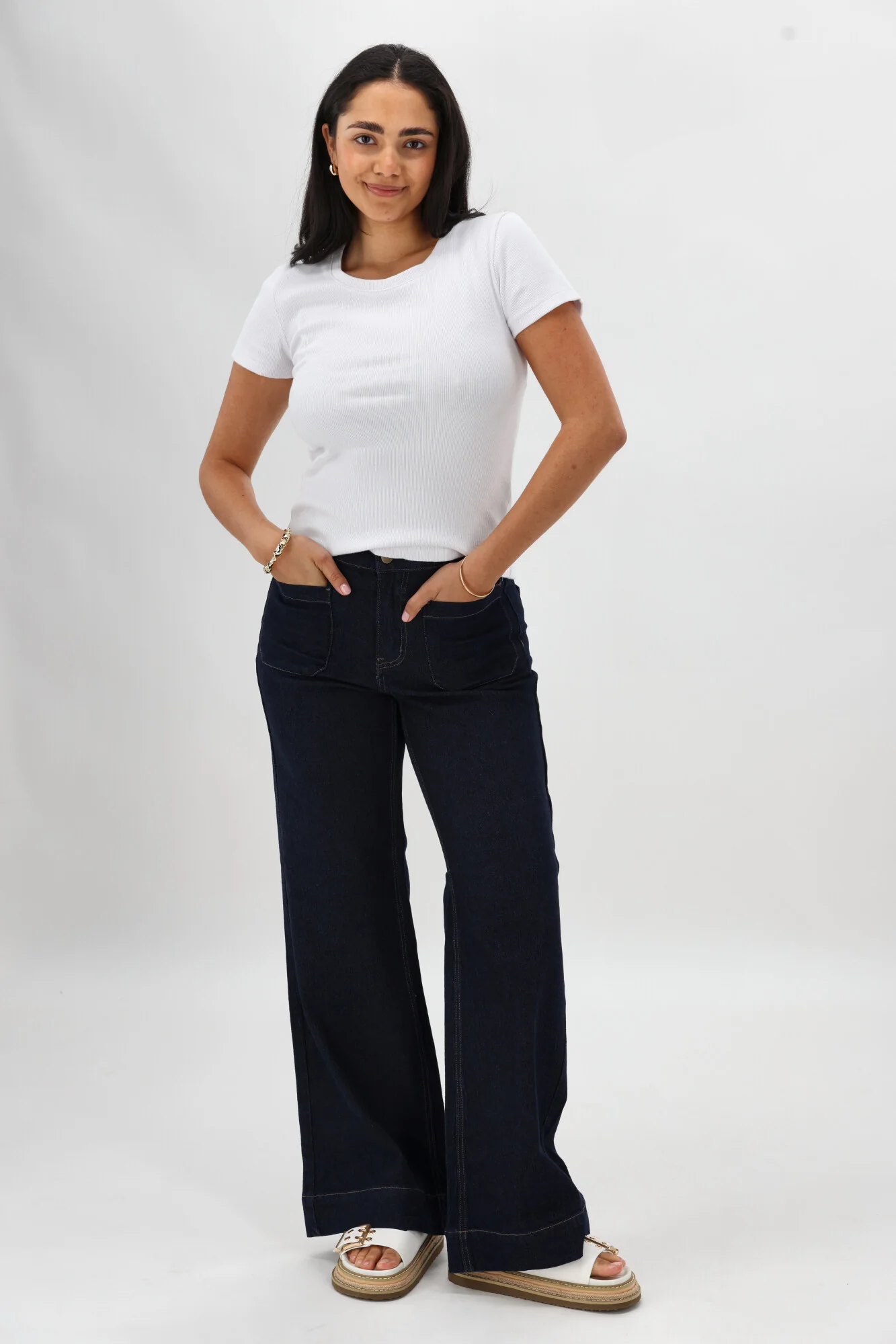 Shine On Label Kazniah Patch Pocket Wide Leg Jean Dark Indigo - Image 7