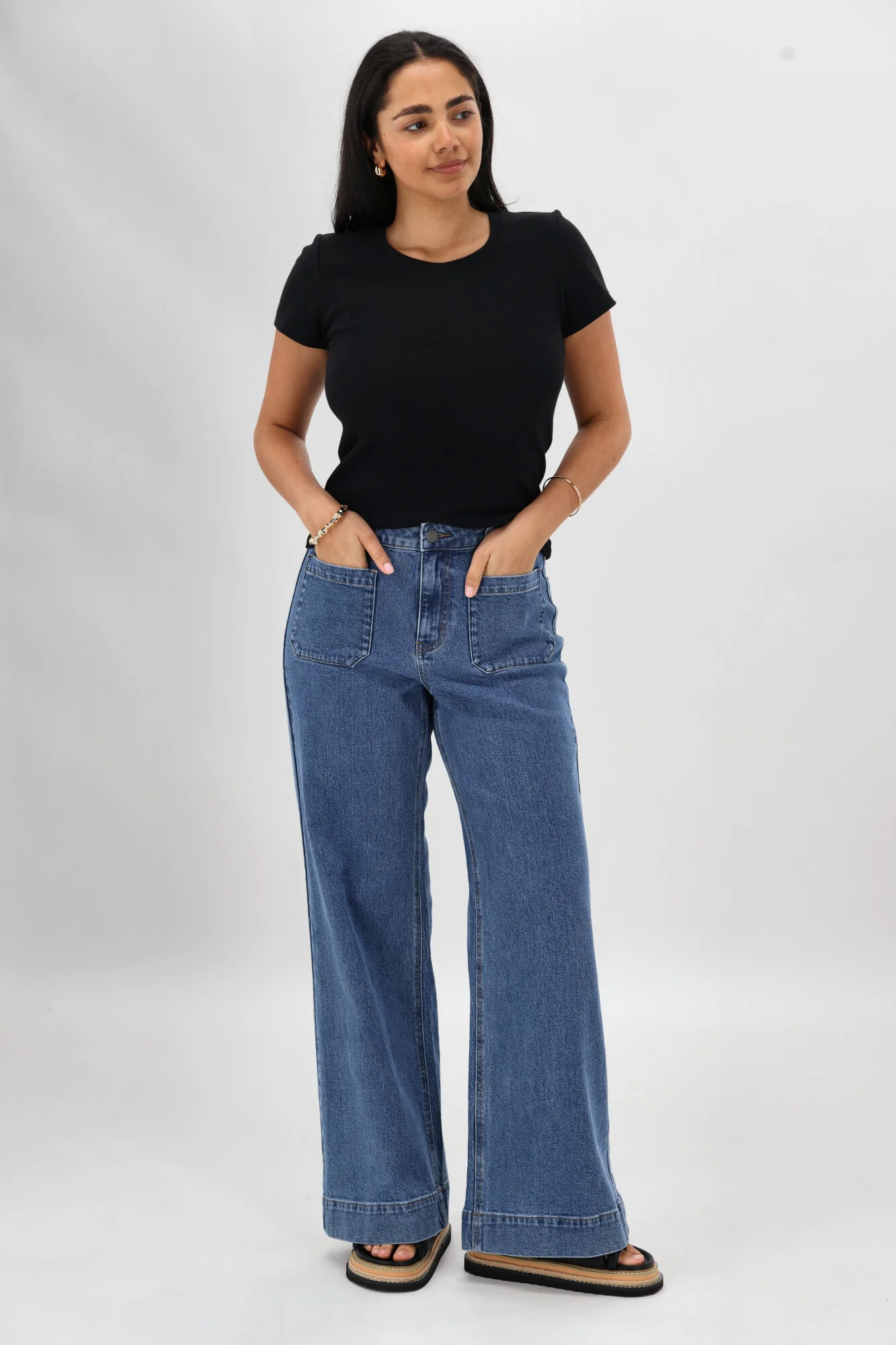 Shine On Label Kazniah Patch Pocket Wide Leg Jean Washed Blue - Image 4
