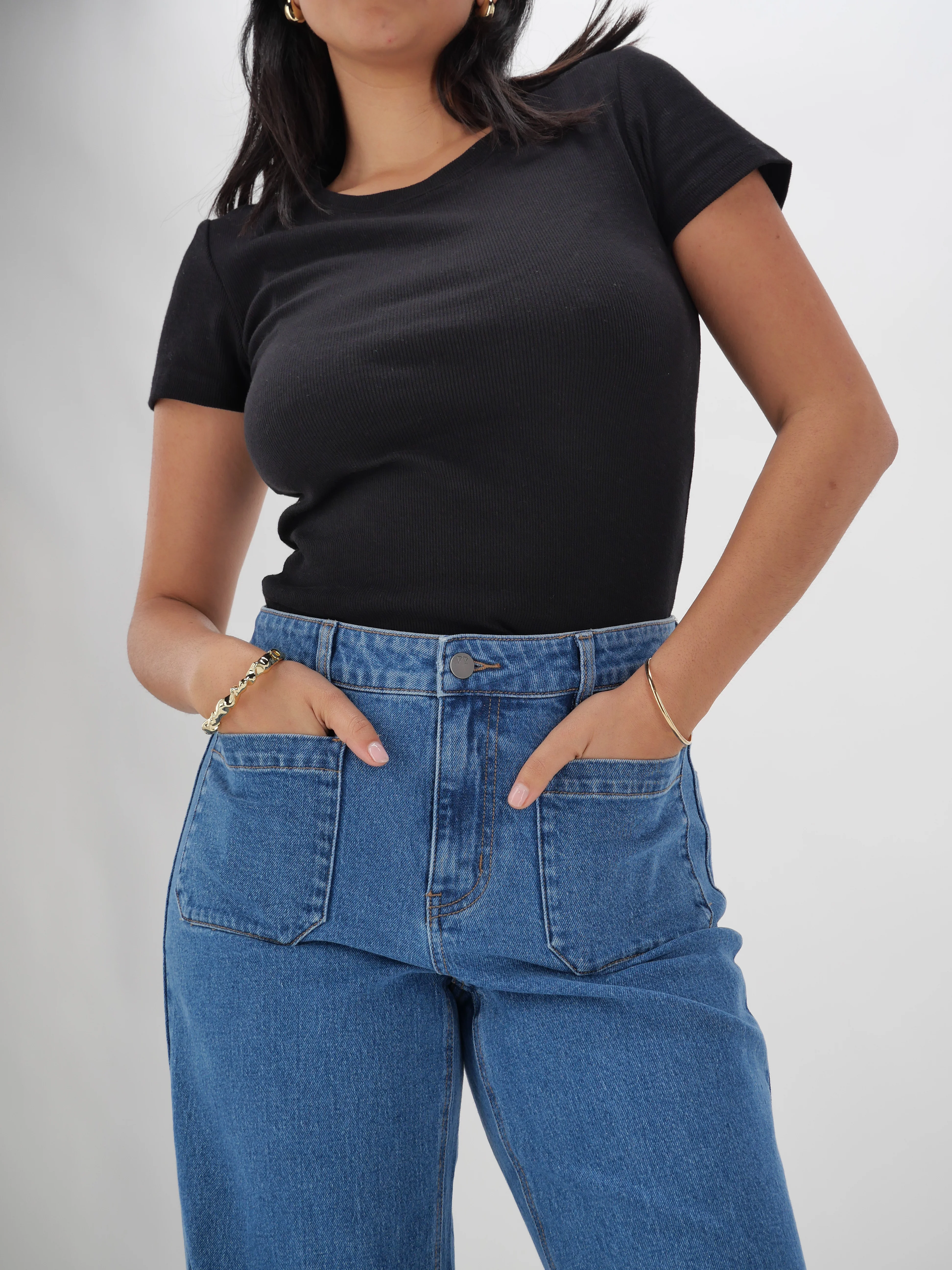 Shine On Label Kazniah Patch Pocket Wide Leg Jean Washed Blue - Image 5