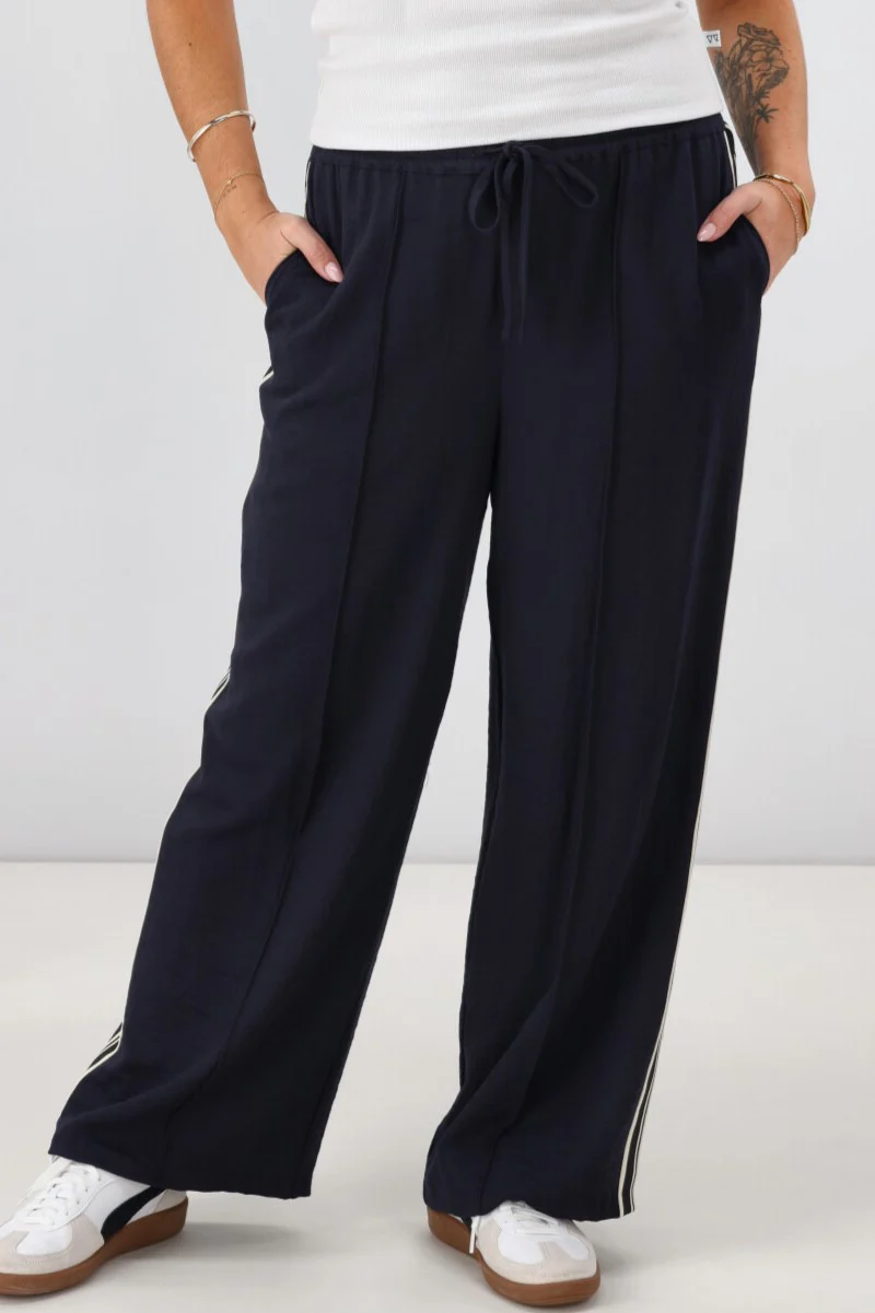 Shine On Label Keely Wide Leg Pant with Stripe Tape Midnight - Image 2