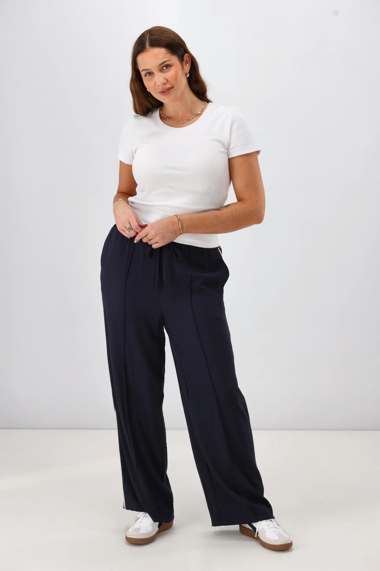 Shine On Label Keely Wide Leg Pant with Stripe Tape Midnight - Image 3