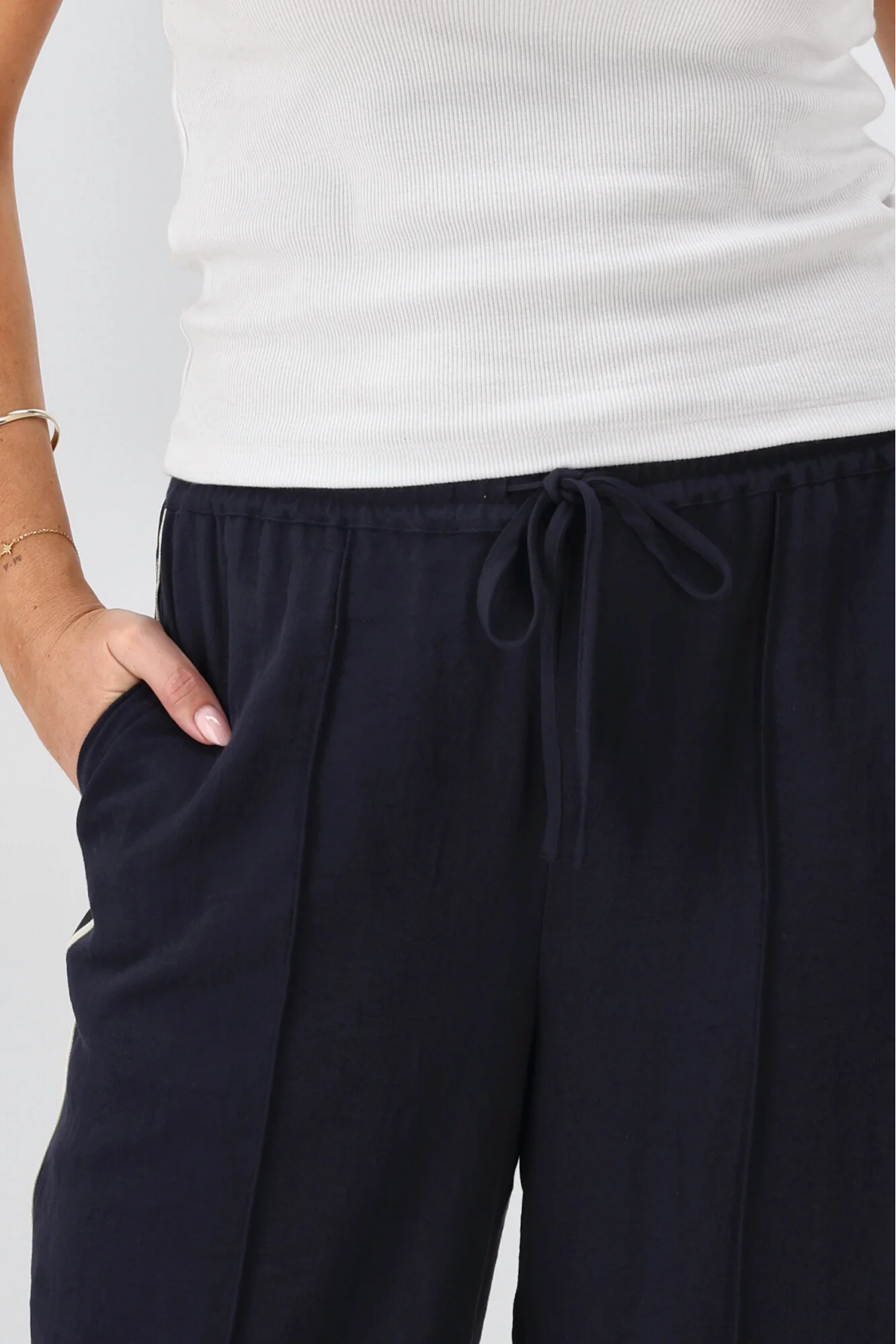 Shine On Label Keely Wide Leg Pant with Stripe Tape Midnight - Image 4