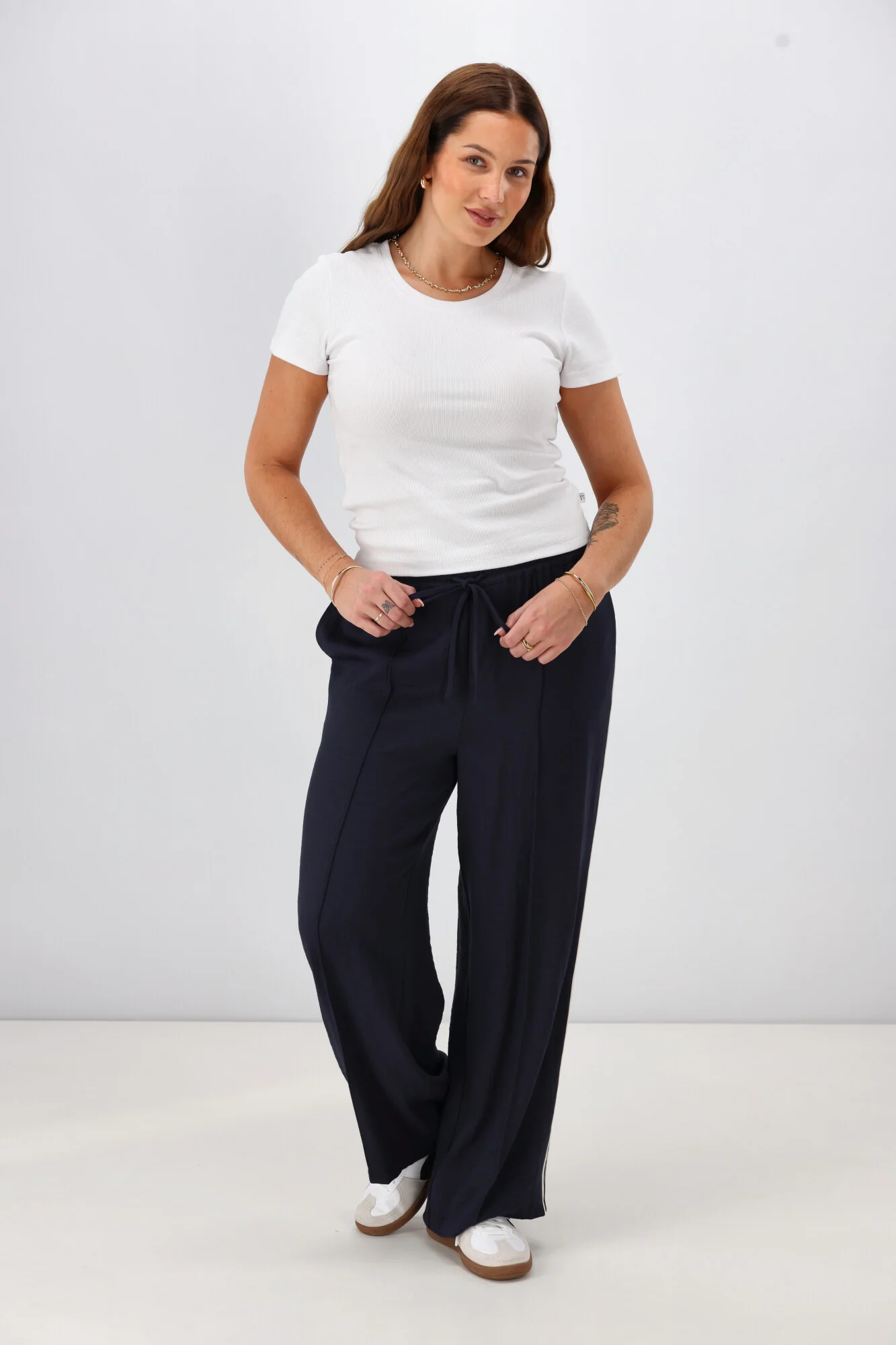 Shine On Label Keely Wide Leg Pant with Stripe Tape Midnight - Image 6