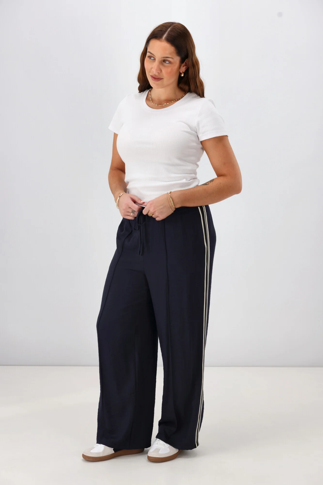 Shine On Label Keely Wide Leg Pant with Stripe Tape Midnight - Image 7