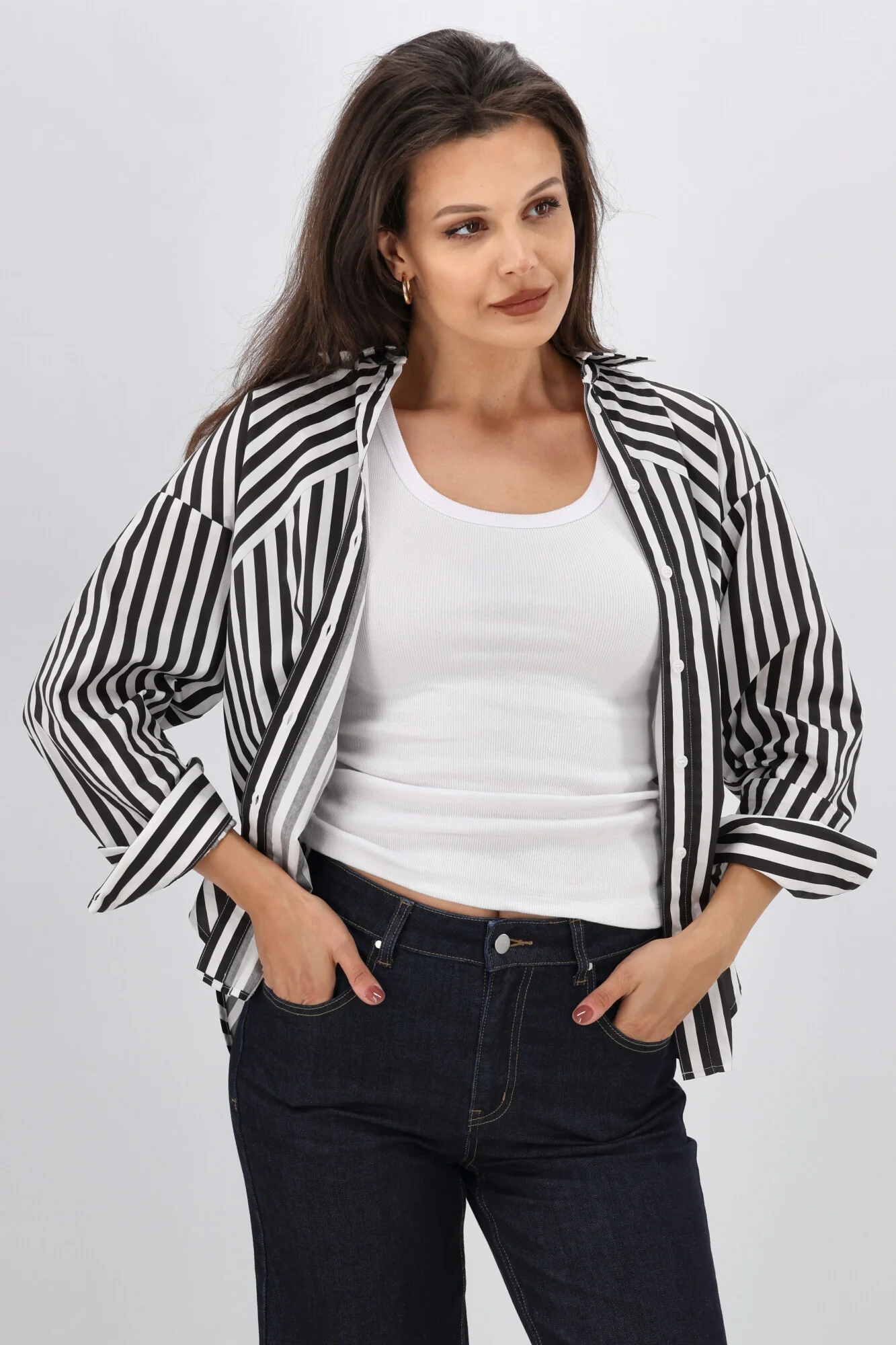 Shine On Label Kieran Angle Striped Shirt Black White - Image 9