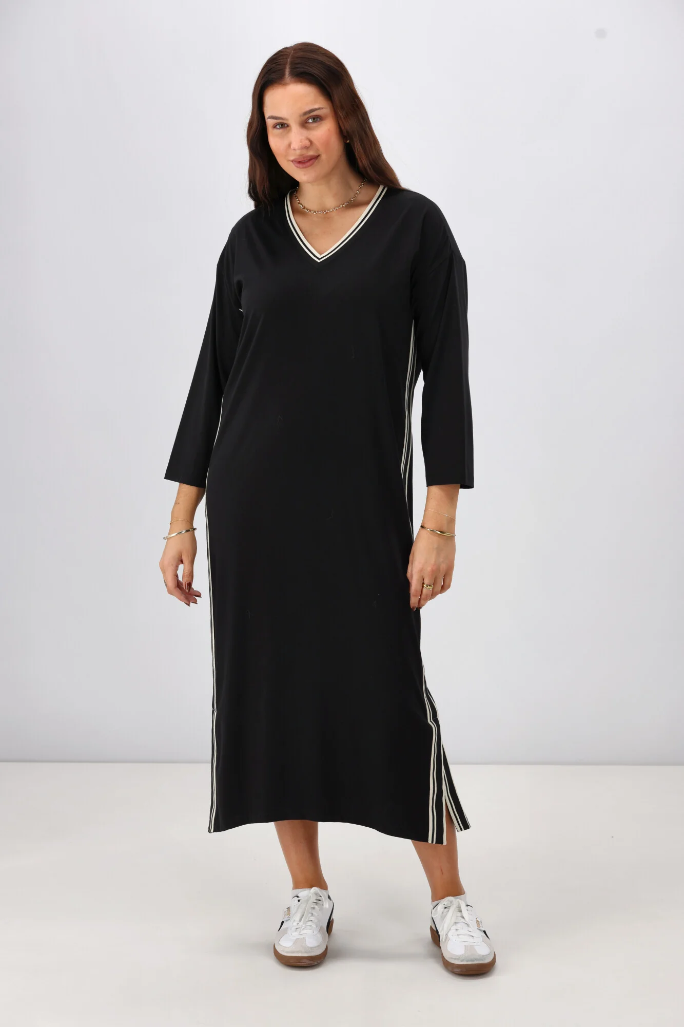 Shine On Label Kiki Knit Dress with Stripe Tape Neck Black