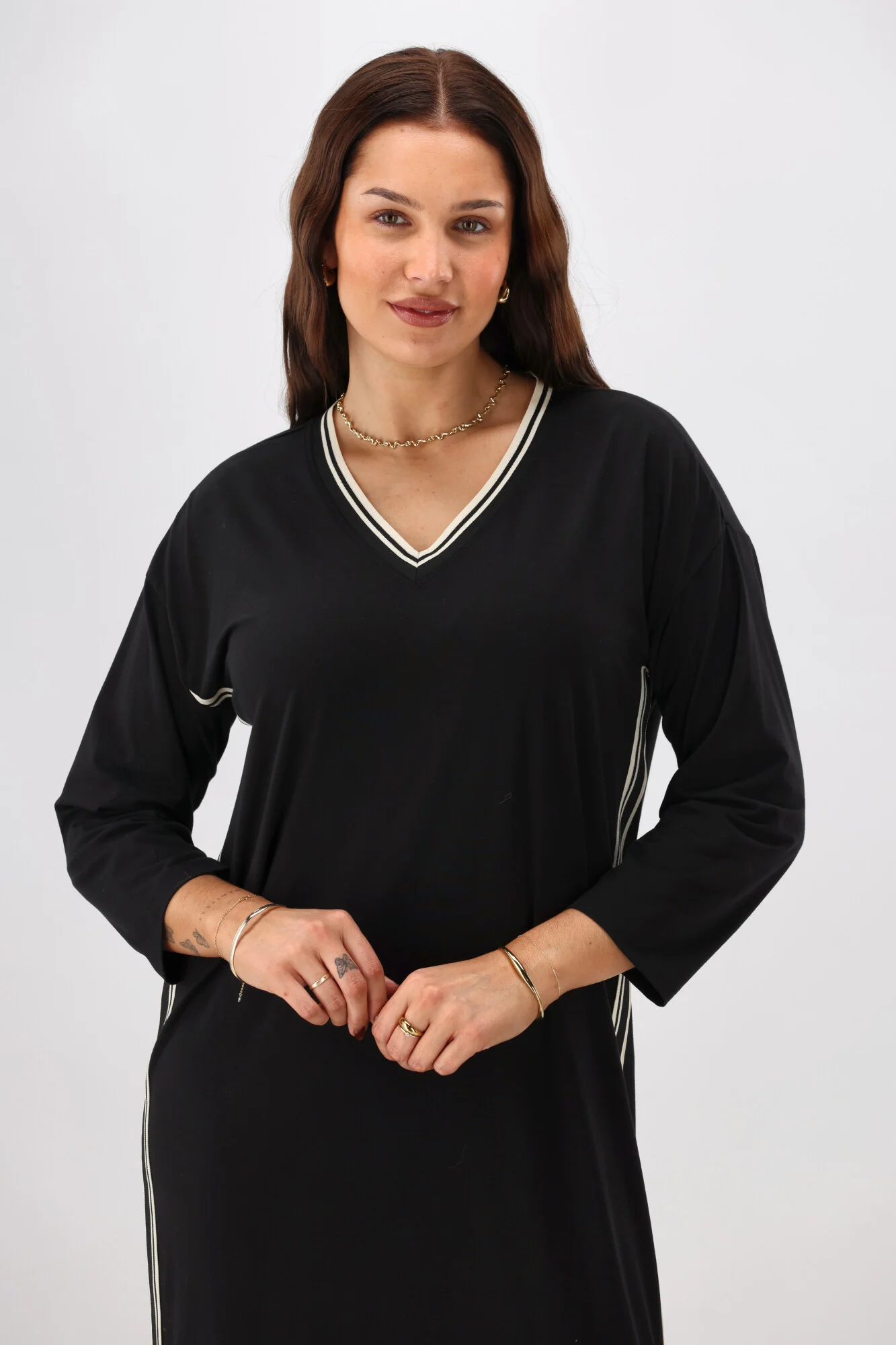 Shine On Label Kiki Knit Dress with Stripe Tape Neck Black - Image 2