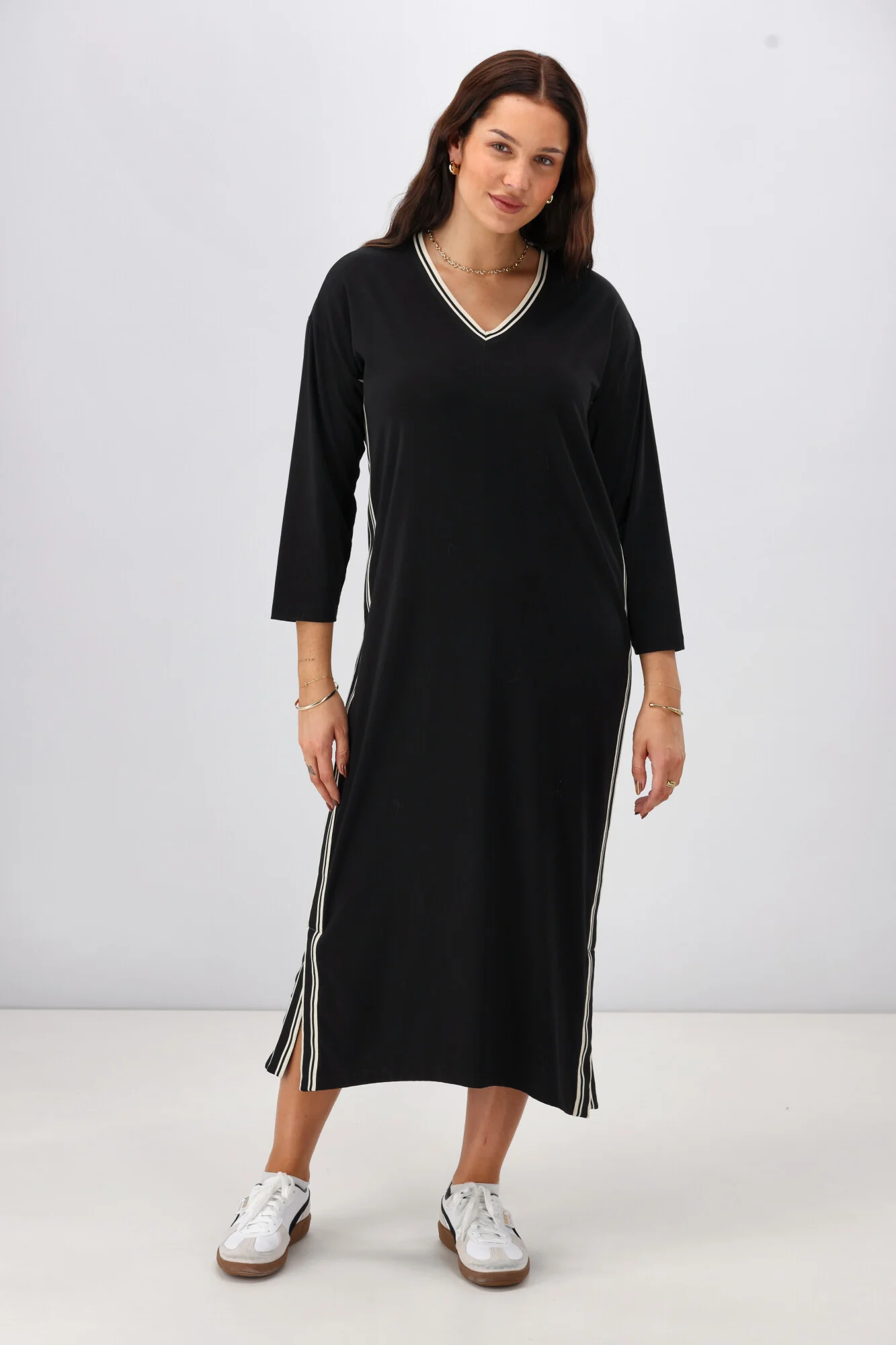 Shine On Label Kiki Knit Dress with Stripe Tape Neck Black - Image 3