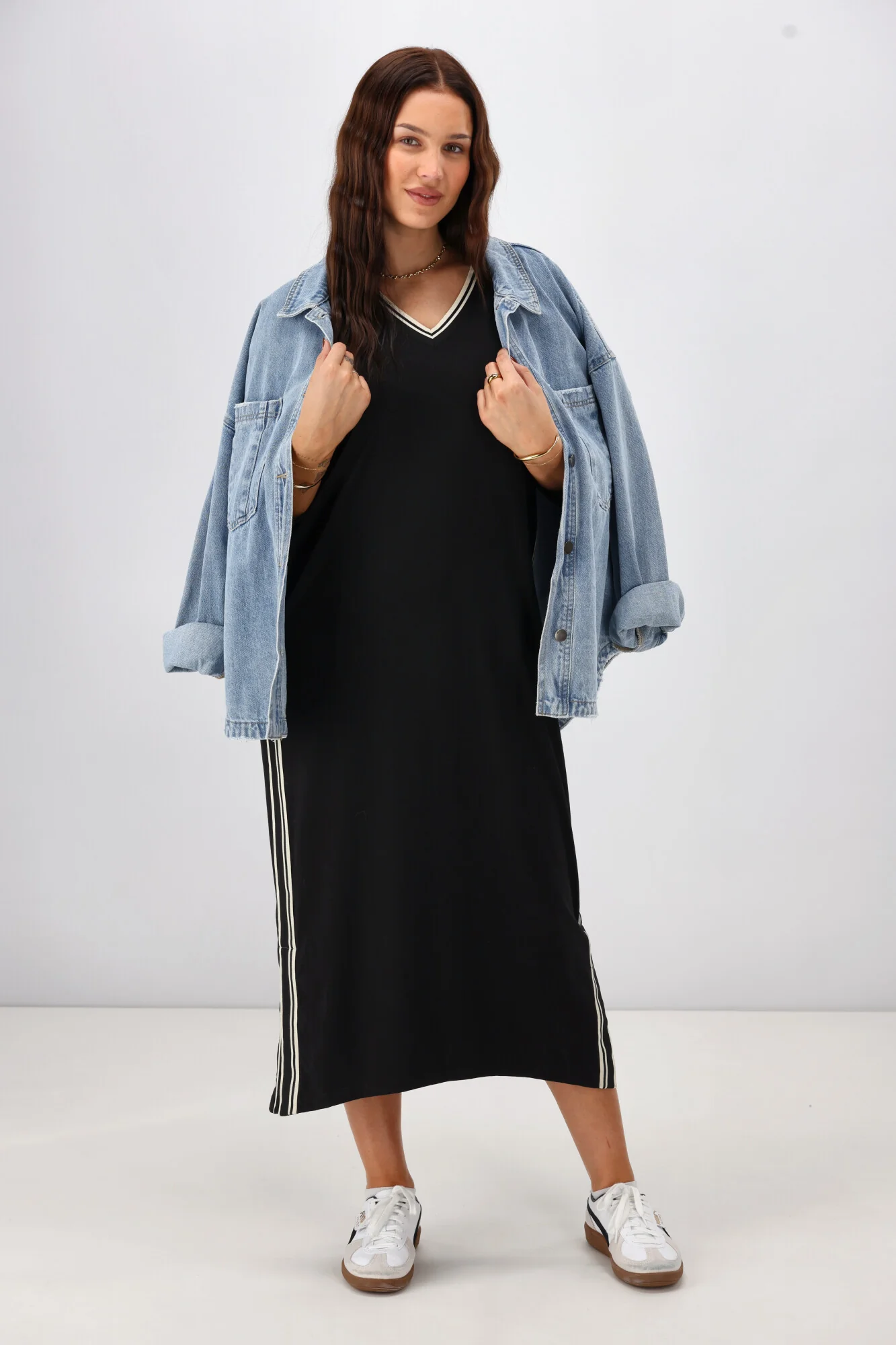 Shine On Label Kiki Knit Dress with Stripe Tape Neck Black - Image 5