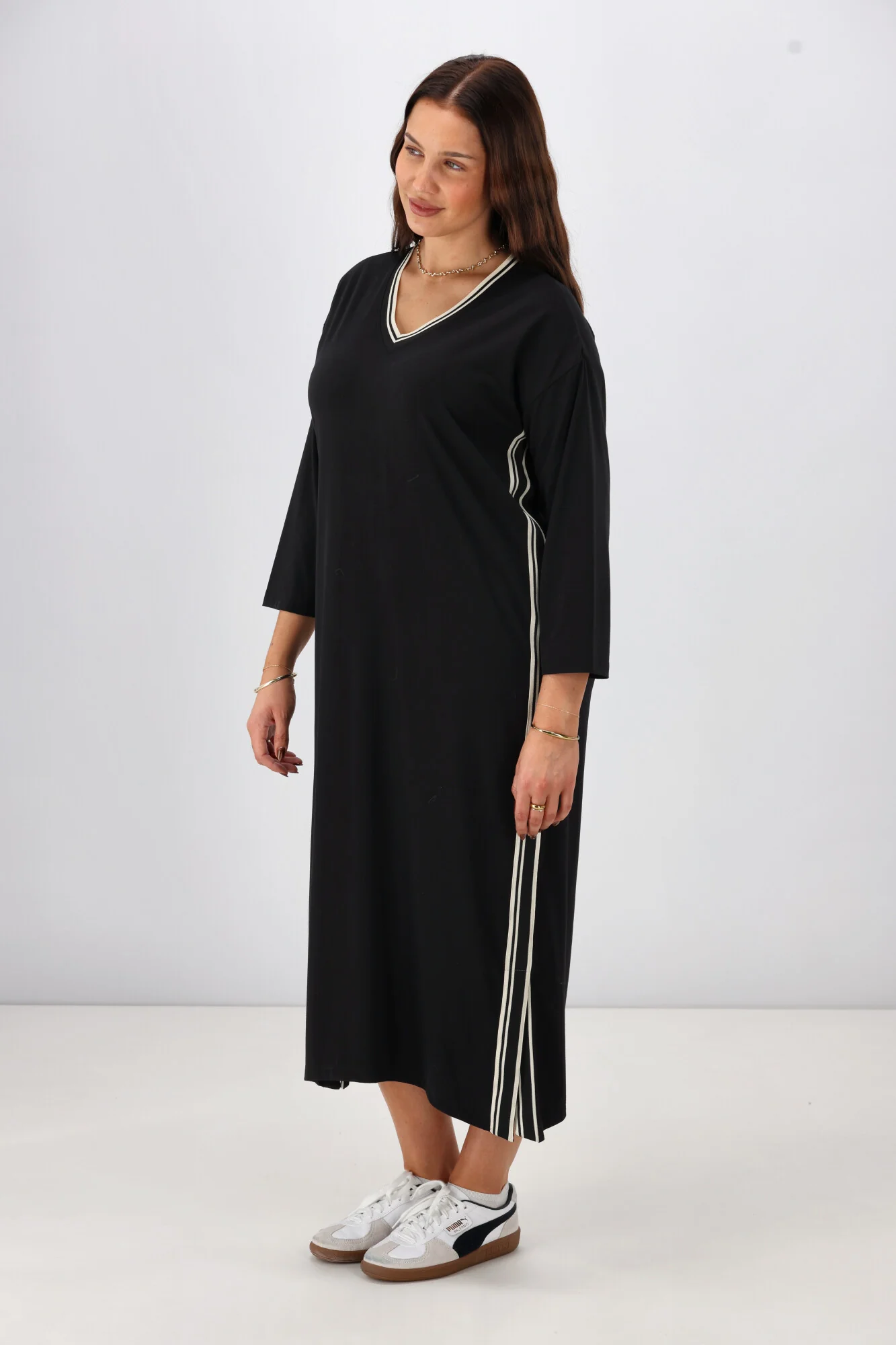 Shine On Label Kiki Knit Dress with Stripe Tape Neck Black - Image 6