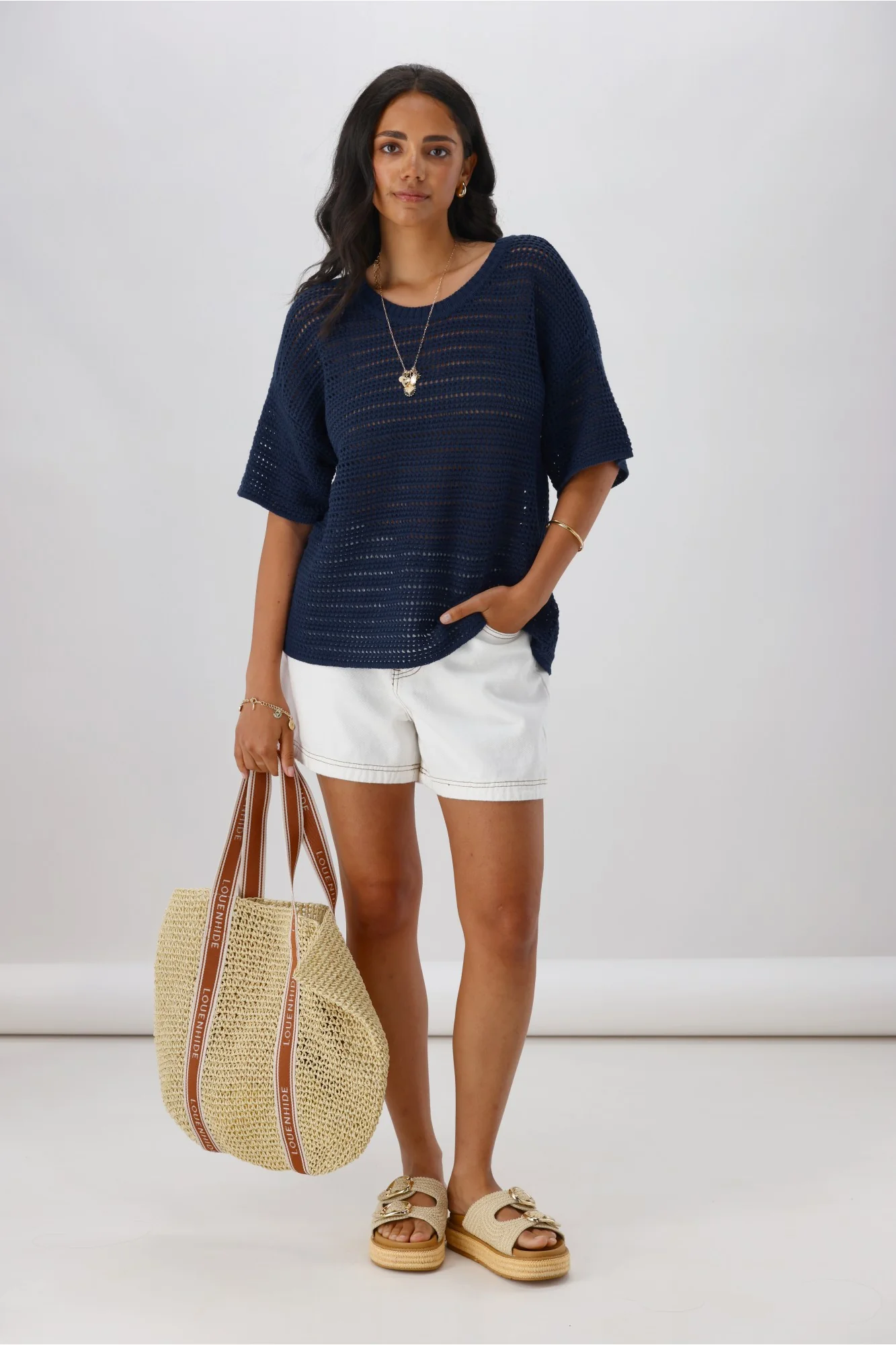 Shine On Label La Dolce Knit Top Navy