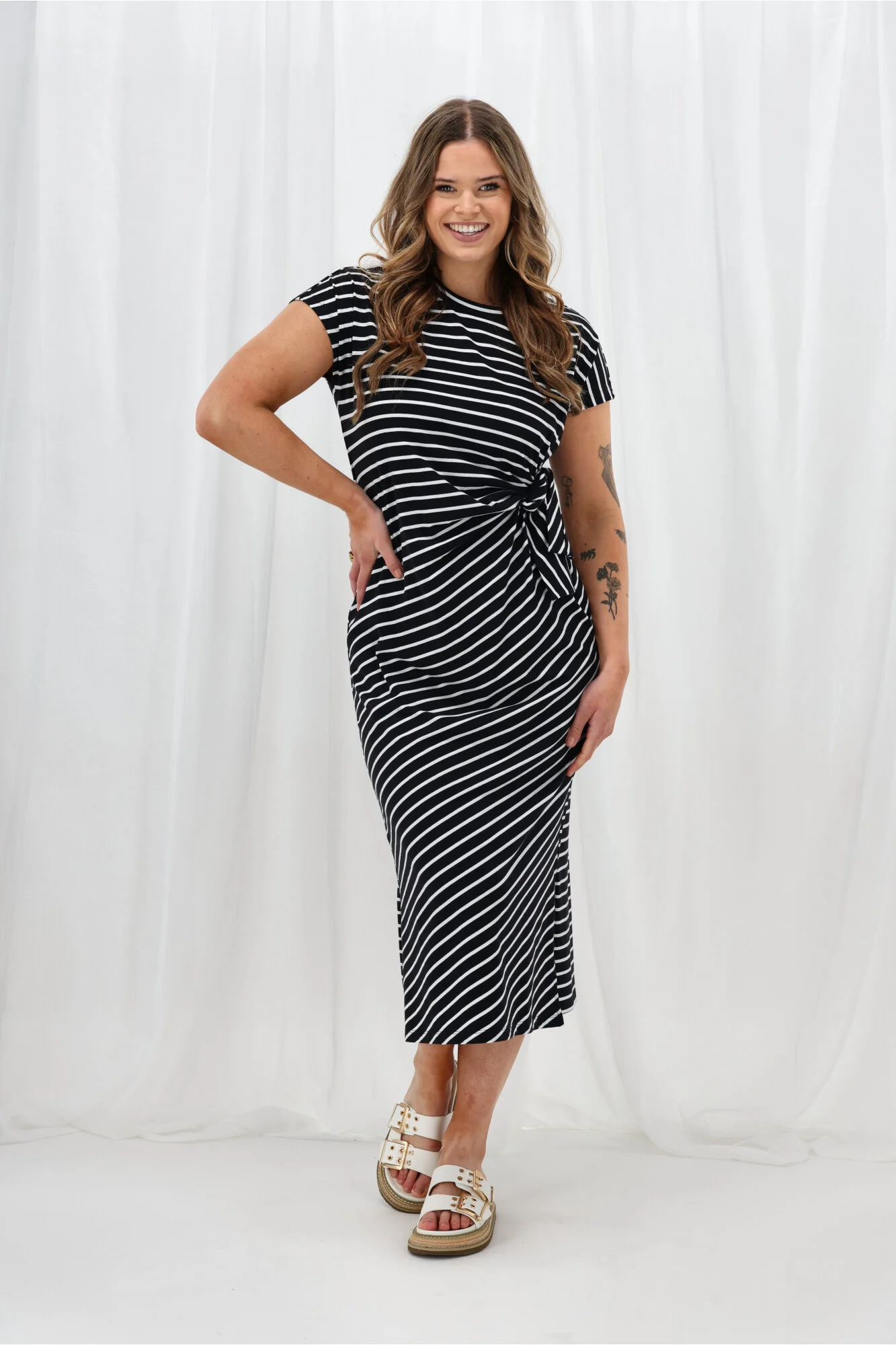 Shine On Label Lazaro Knotted Dress Black White Stripe - Image 2