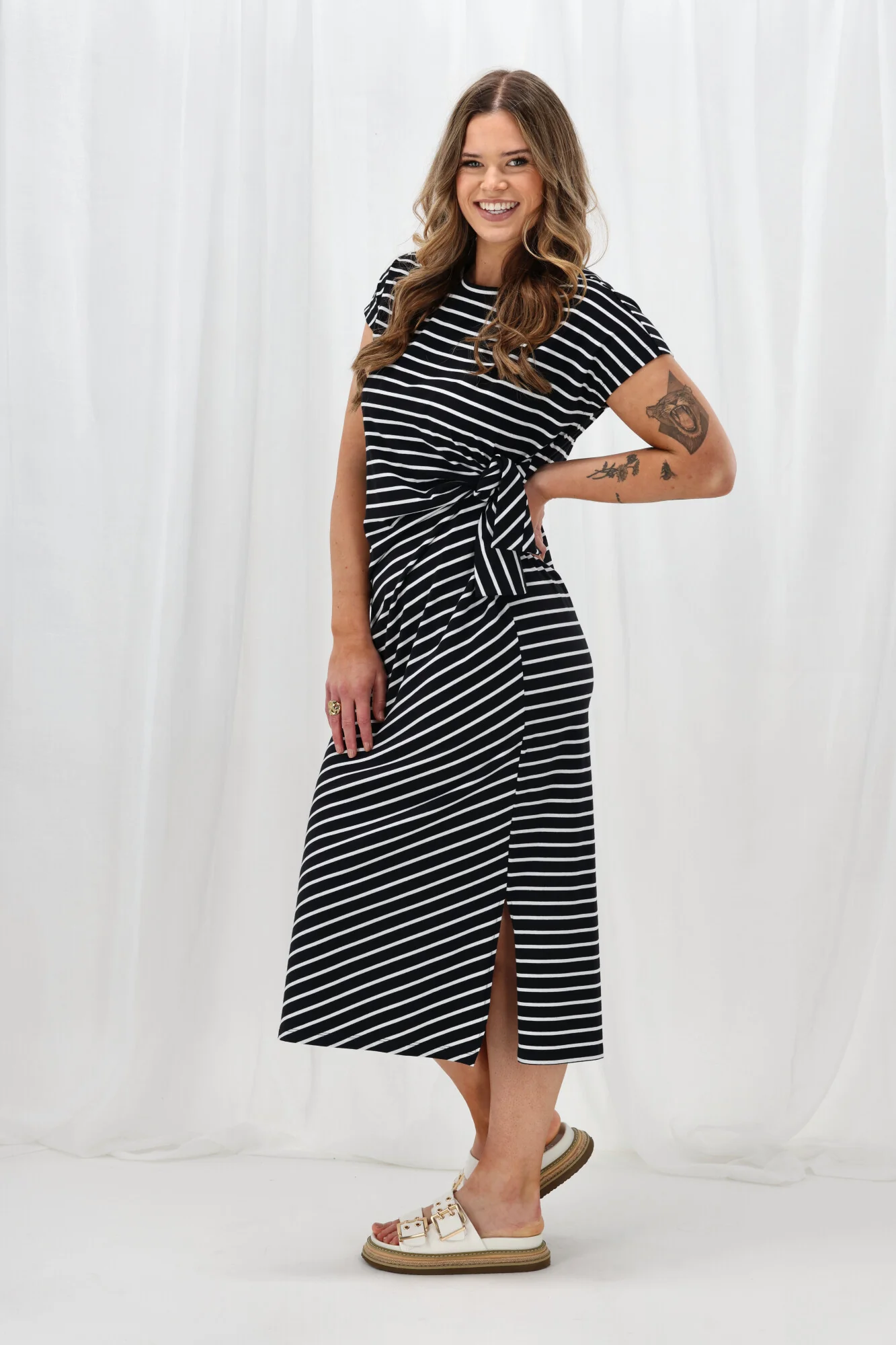 Shine On Label Lazaro Knotted Dress Black White Stripe - Image 7
