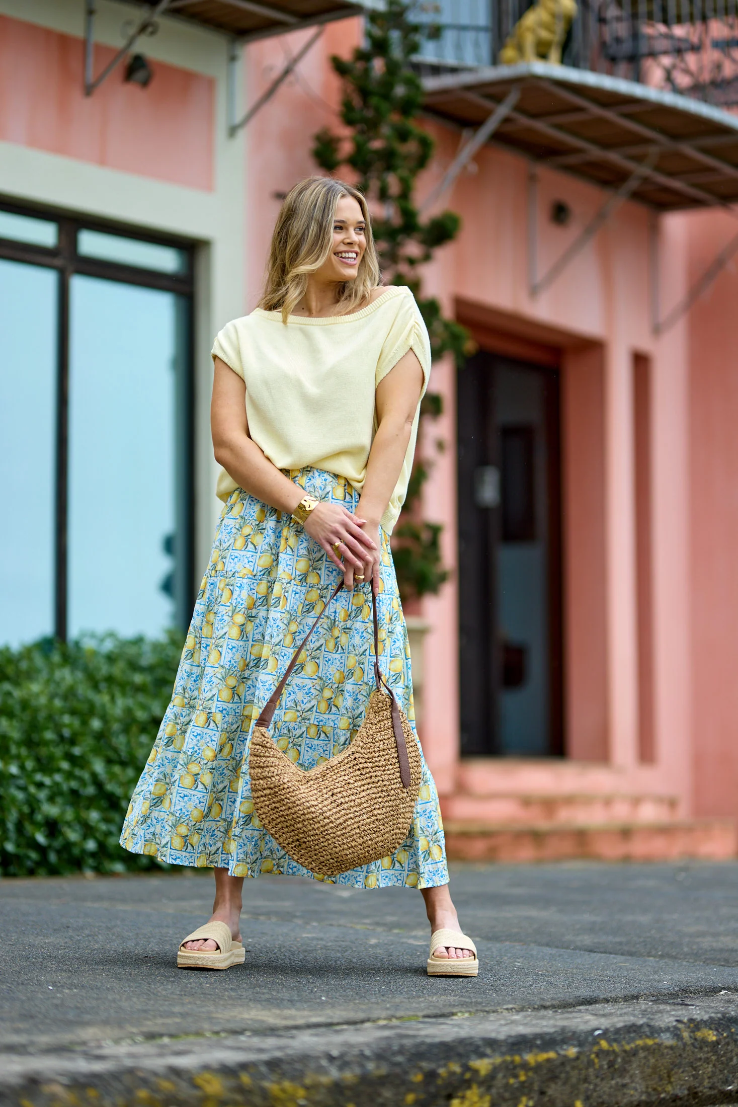 Shine On Label Lemonade Skirt Lemon And Blue Print