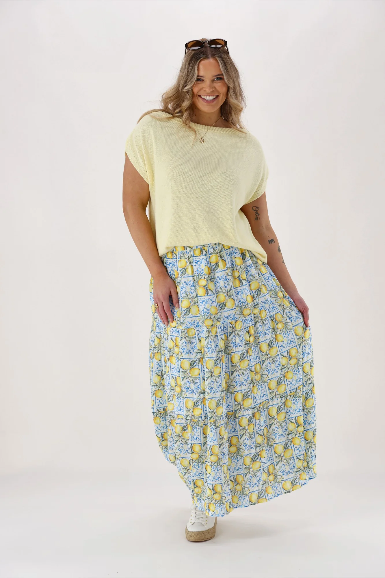 Shine On Label Lemonade Skirt Lemon And Blue Print - Image 6