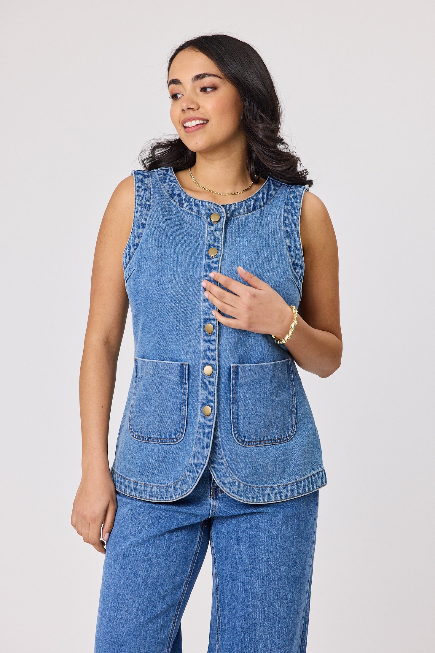 Shine On Label Liani Denim Vest Washed Blue - Image 3
