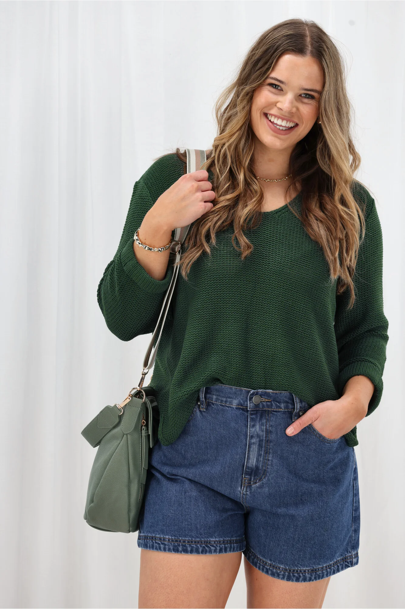 Shine On Label Lilith V Neck Knit Emerald Green