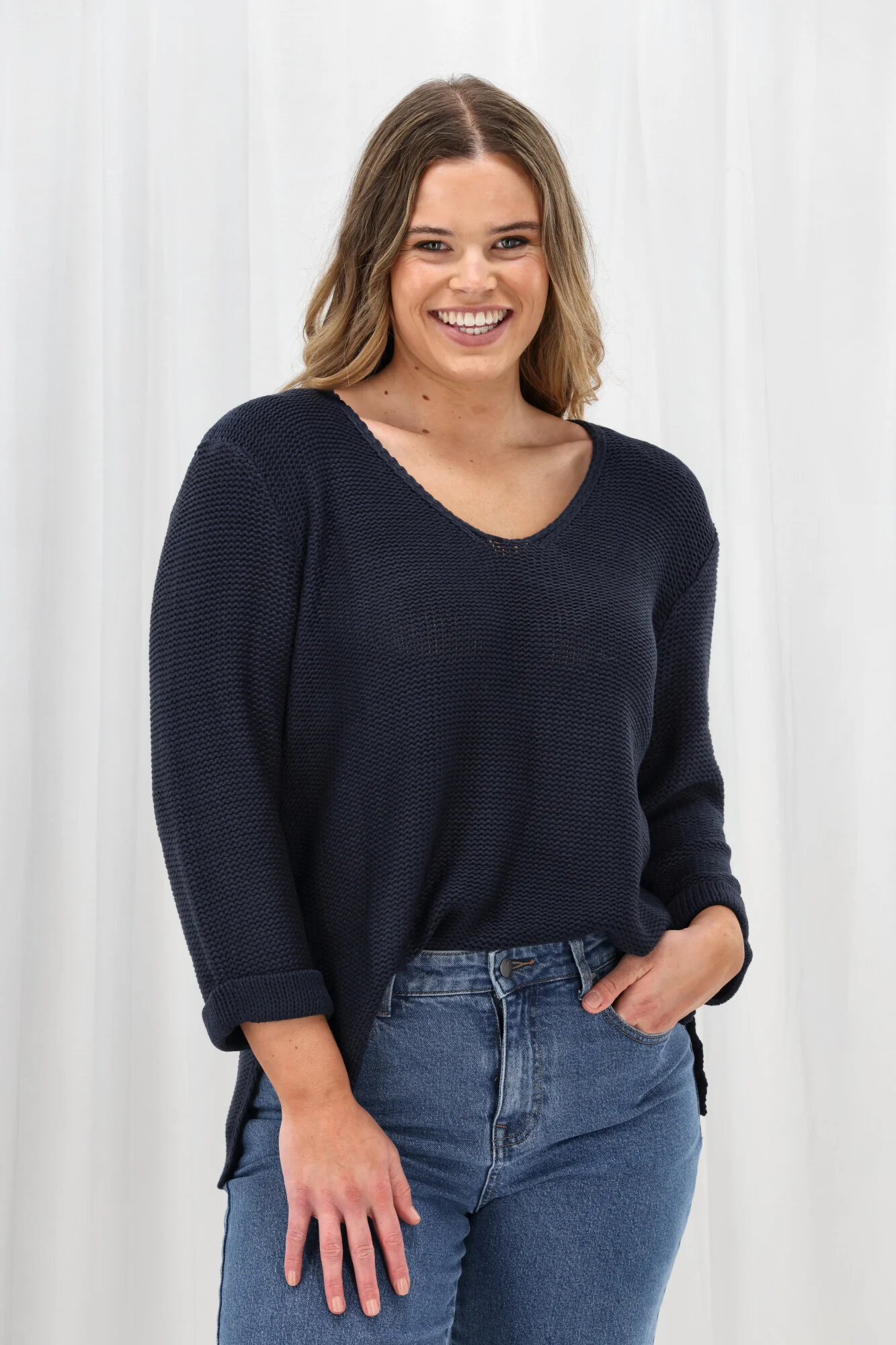 Shine On Label Lilith V Neck Knit Navy - Image 2