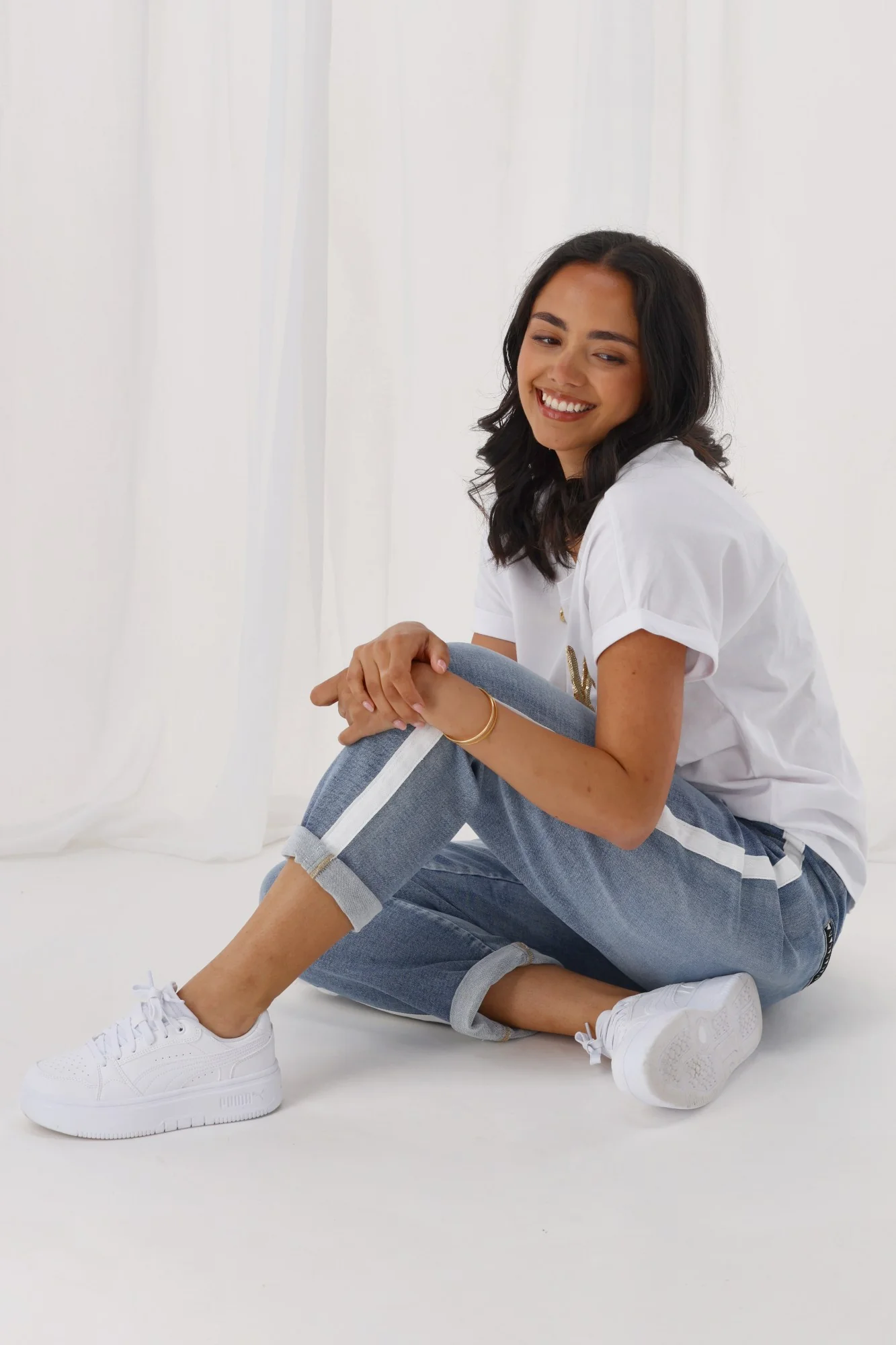 Shine On Label Lyon Collection Denim Jogger Mid Blue w White Tape - Image 3