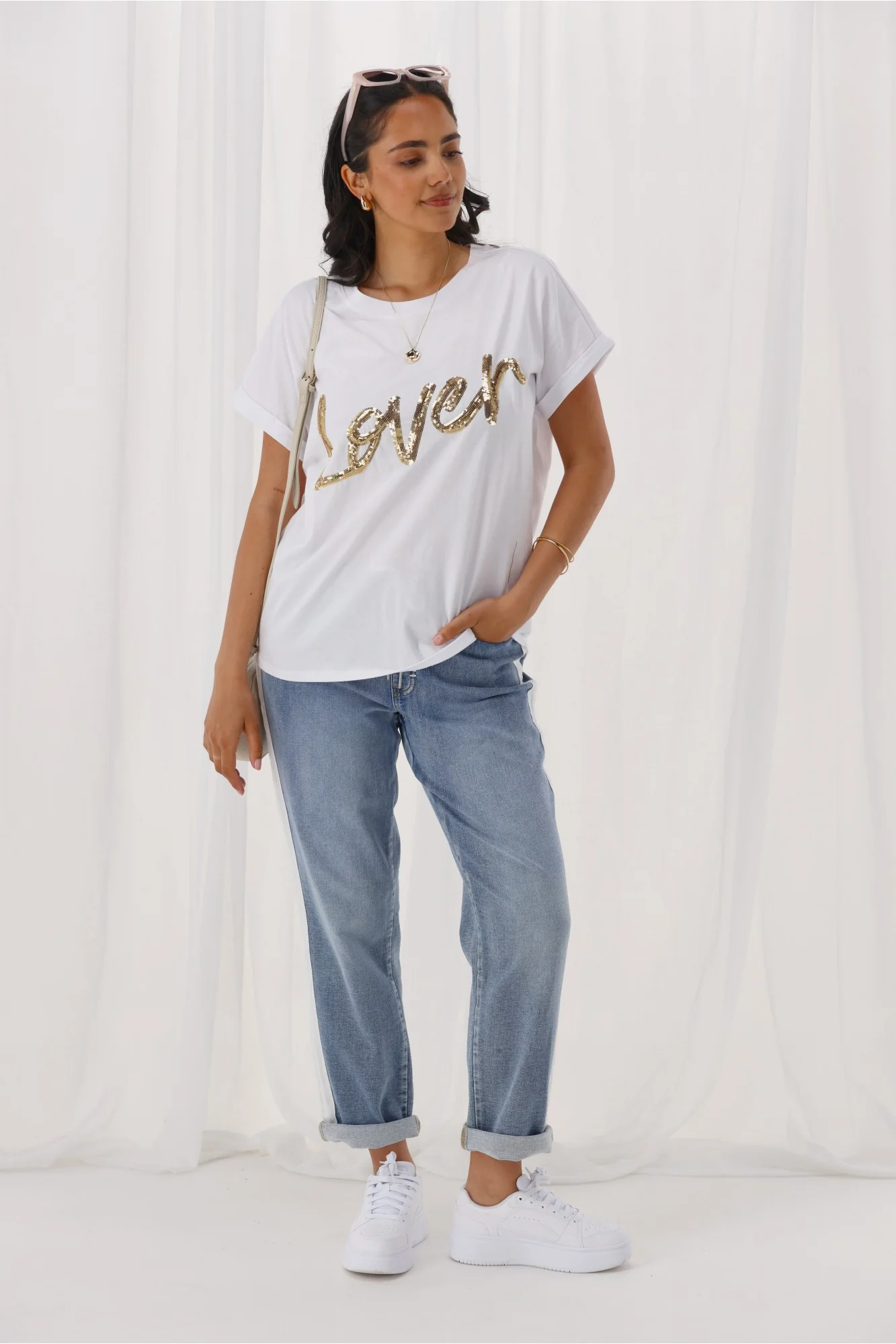 Shine On Label Lyon Collection Denim Jogger Mid Blue w White Tape - Image 5