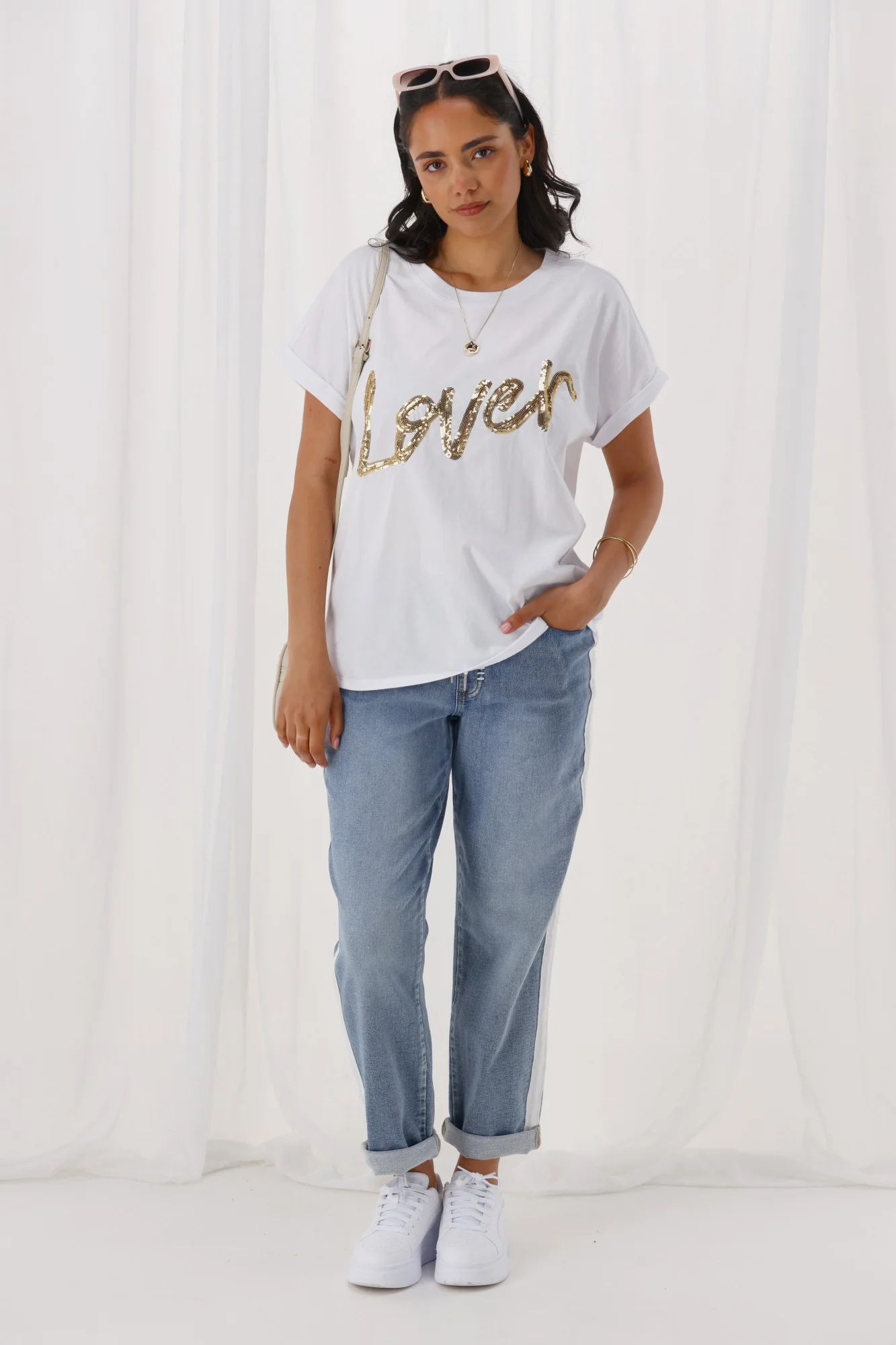 Shine On Label Lyon Collection Denim Jogger Mid Blue w White Tape - Image 6