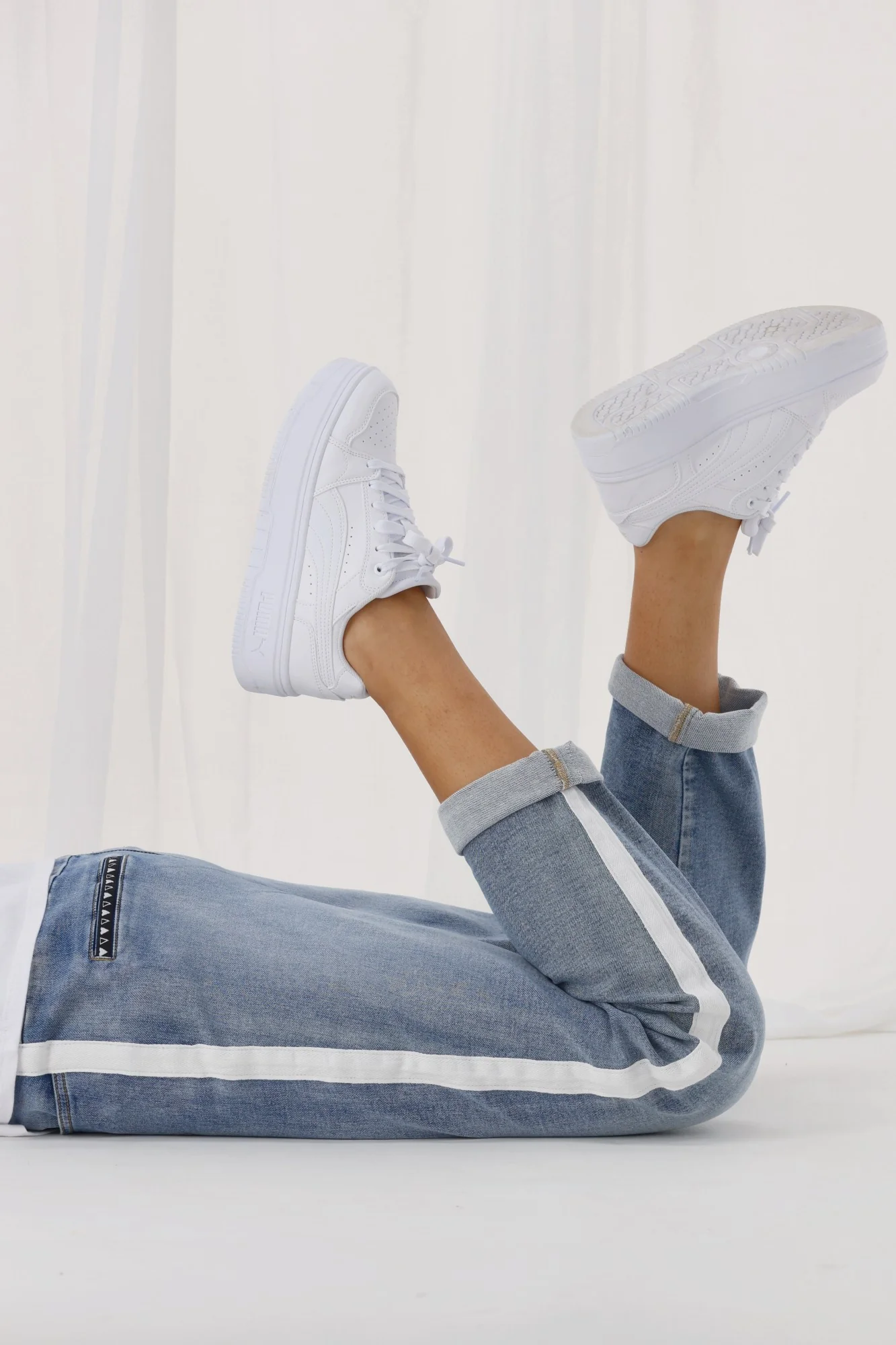 Shine On Label Lyon Collection Denim Jogger Mid Blue w White Tape - Image 7