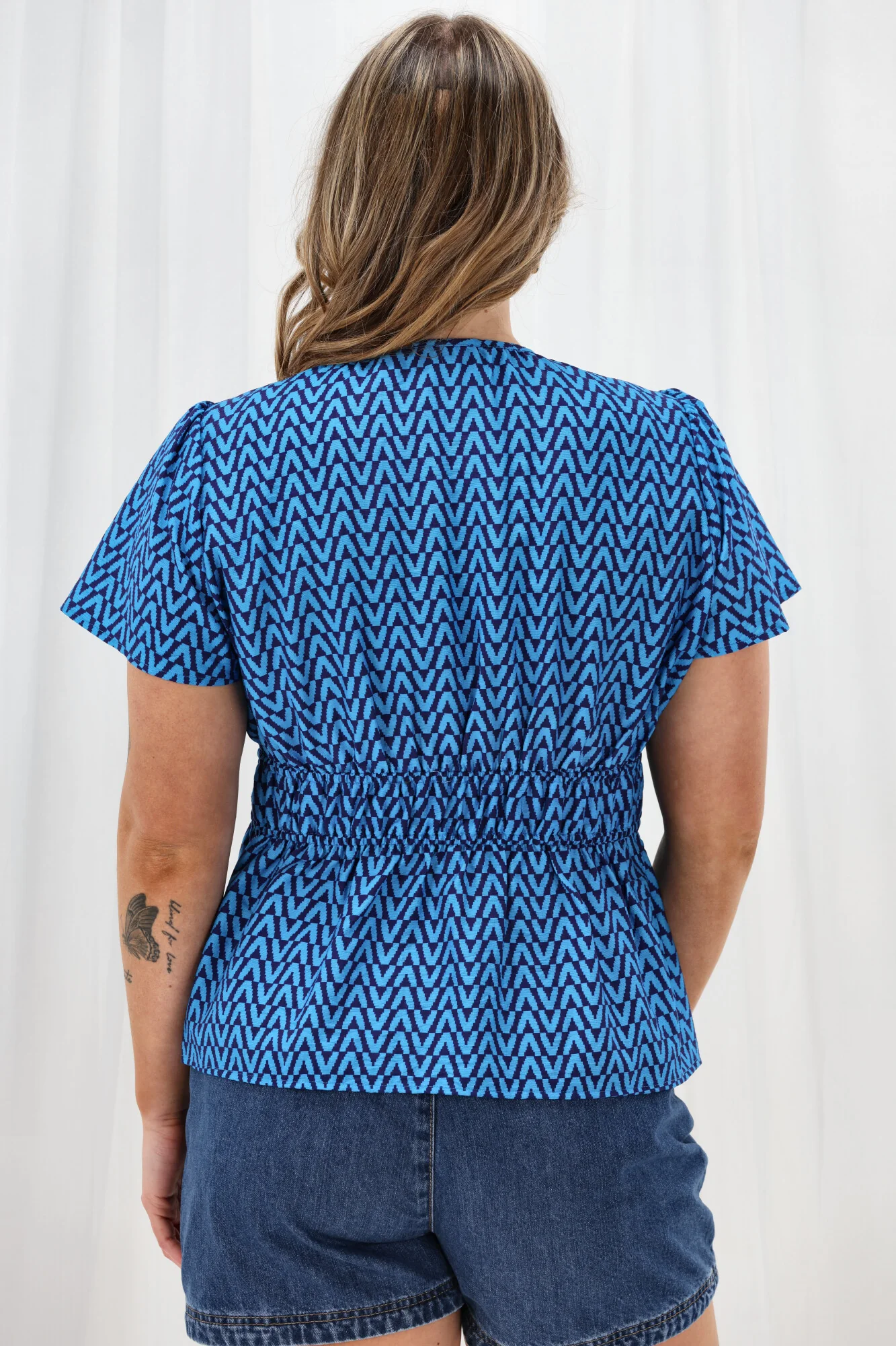 Shine On Label Maddison Empire Waist Blouse Blue Geo - Image 7