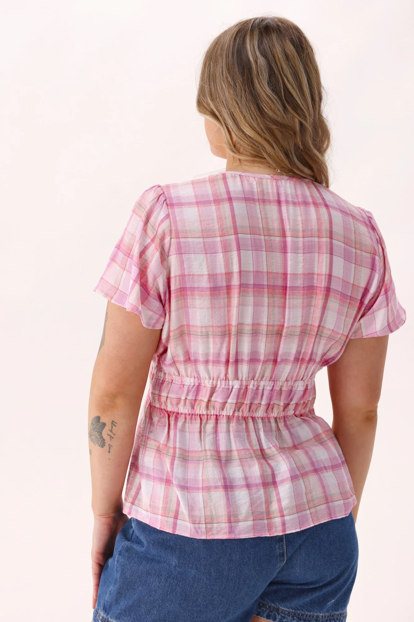 Shine On Label Maddison Empire Waist Blouse Pink Check - Image 6