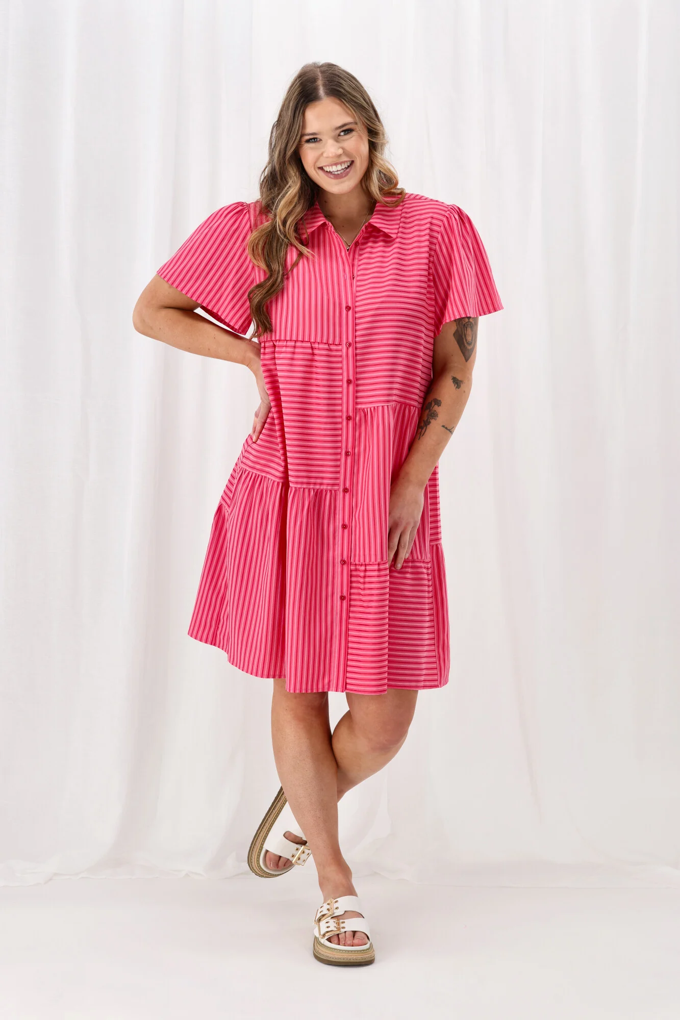 Shine On Label Mandi Multi Stripe Dress Pink - Image 2