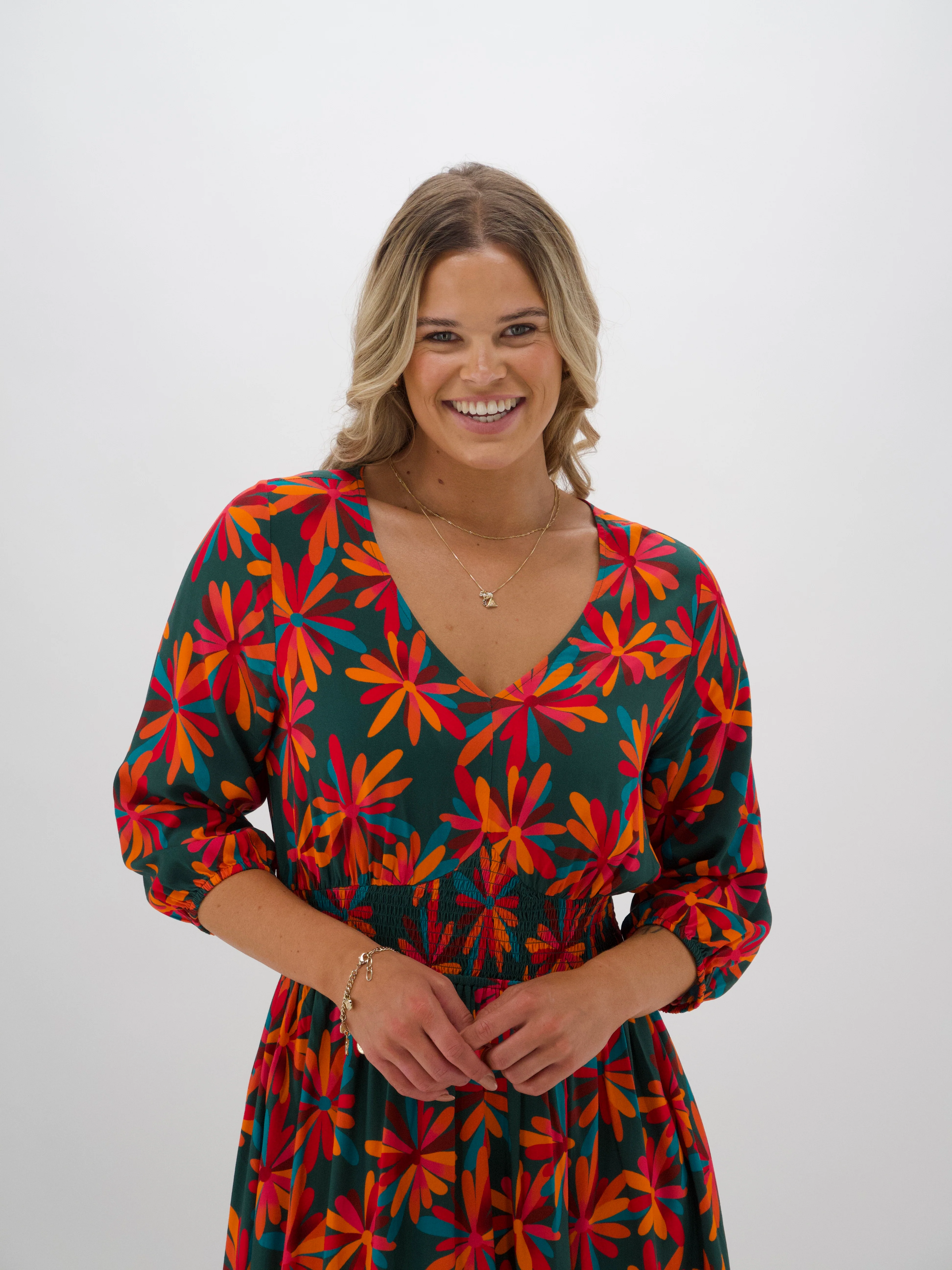 Shine On Label Marina Shirred Waist Dress Floral Geo print - Image 2