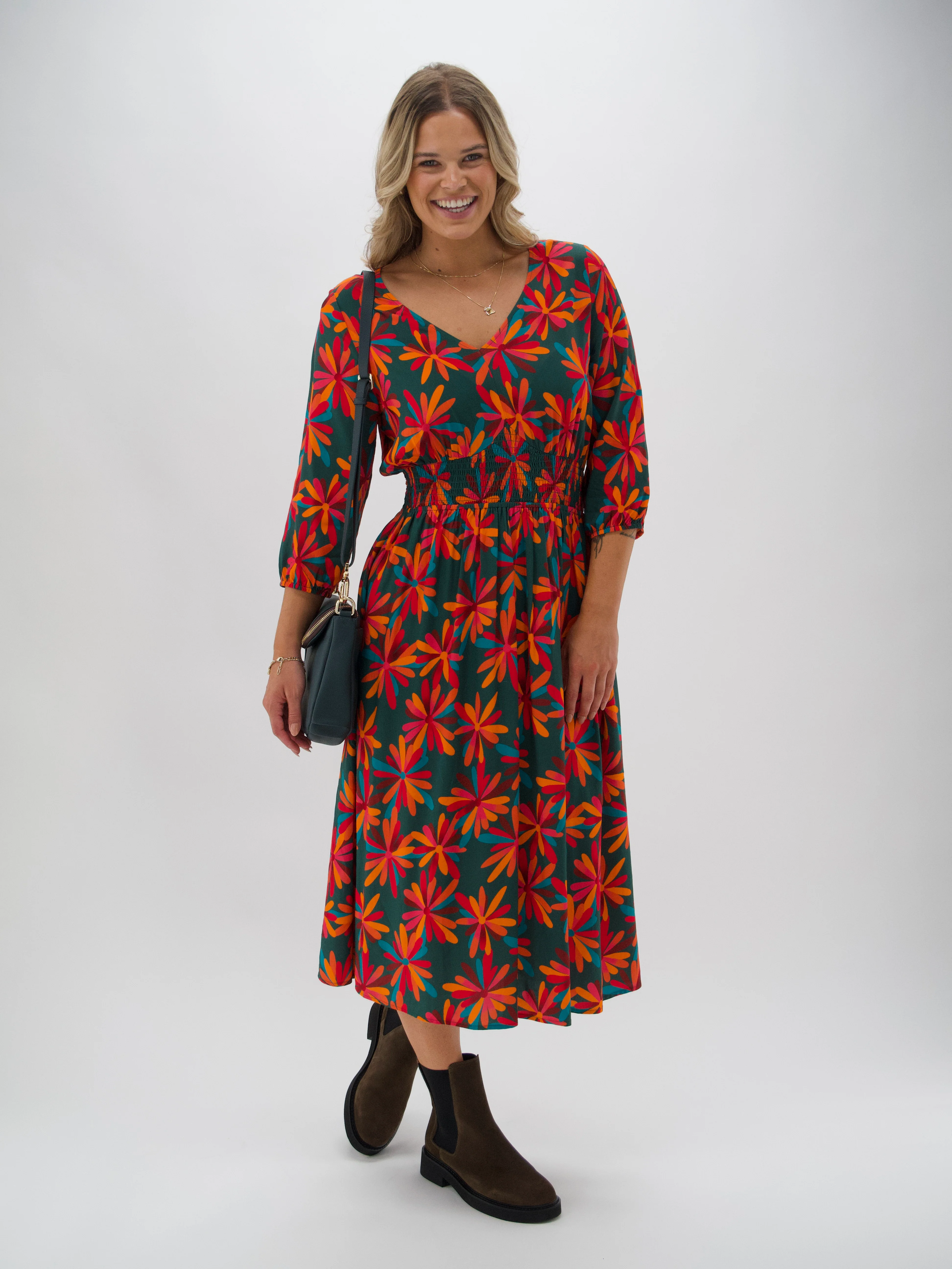 Shine On Label Marina Shirred Waist Dress Floral Geo print - Image 3
