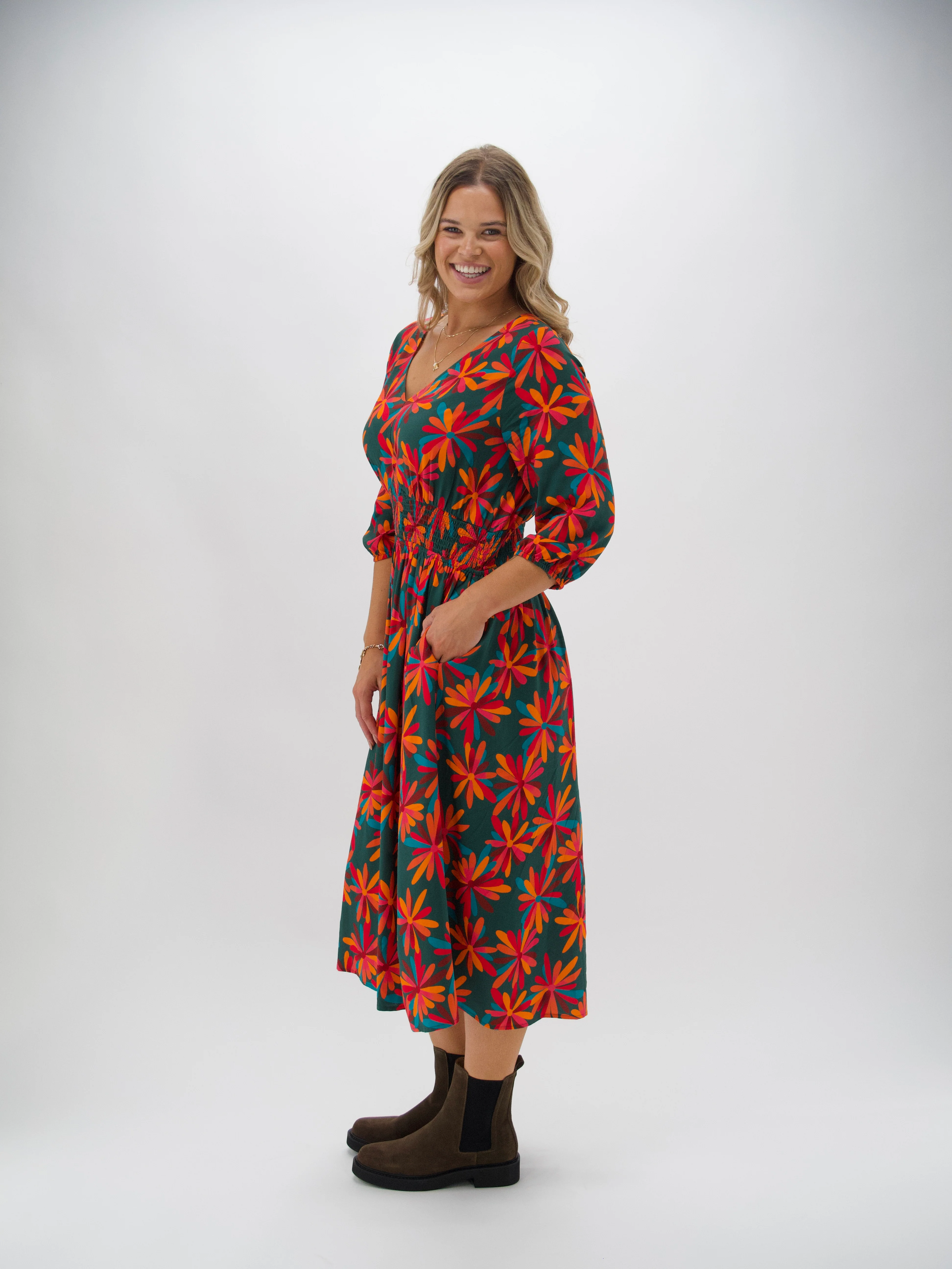 Shine On Label Marina Shirred Waist Dress Floral Geo print - Image 4